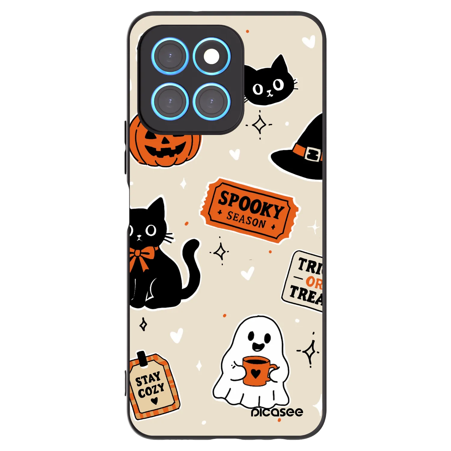 Picasee Μαύρη θήκη σιλικόνης για Honor X8 5G - Halloween stickers