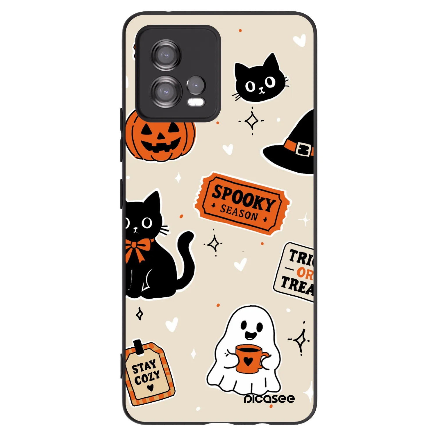 Picasee Μαύρη θήκη σιλικόνης για Motorola Moto G72 - Halloween stickers