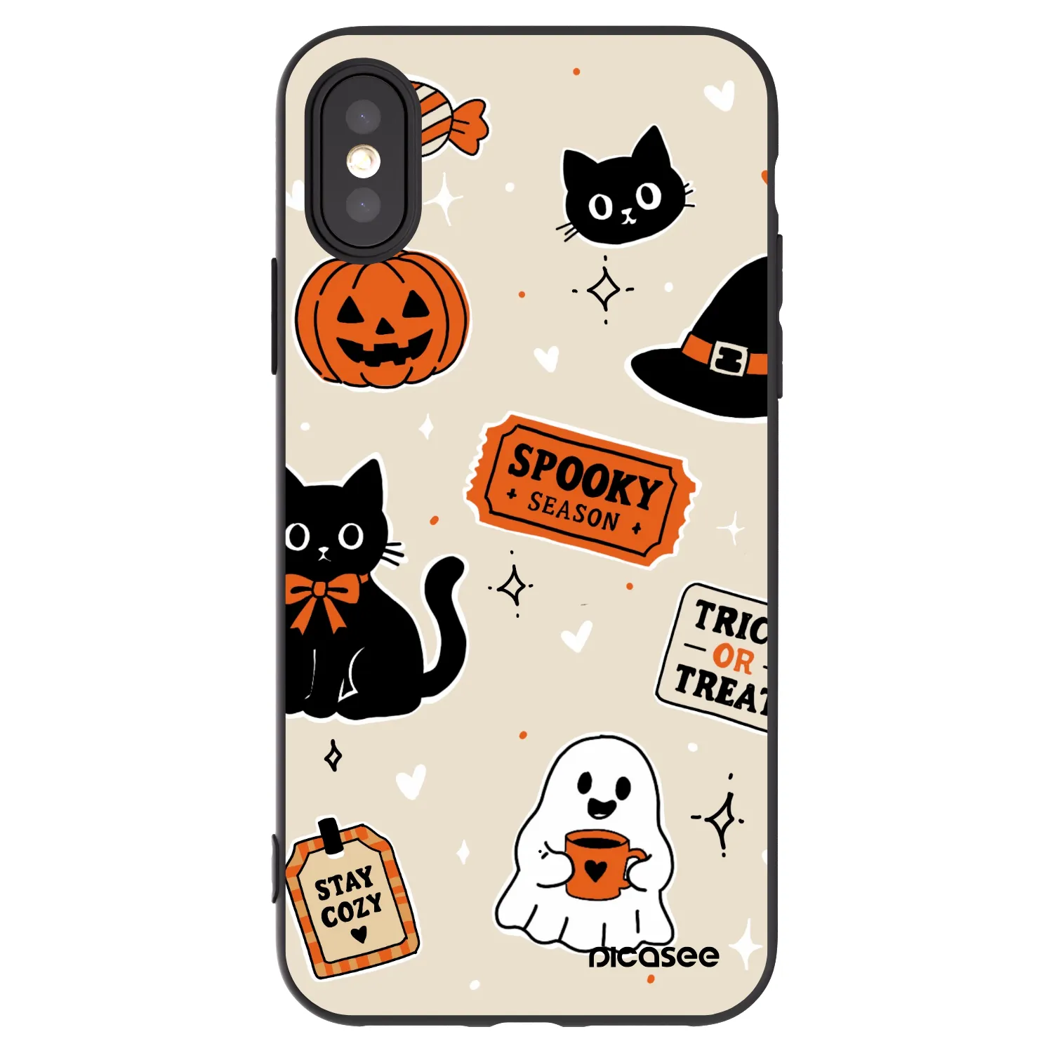 Picasee Μαύρη θήκη σιλικόνης για Apple iPhone X/XS - Halloween stickers