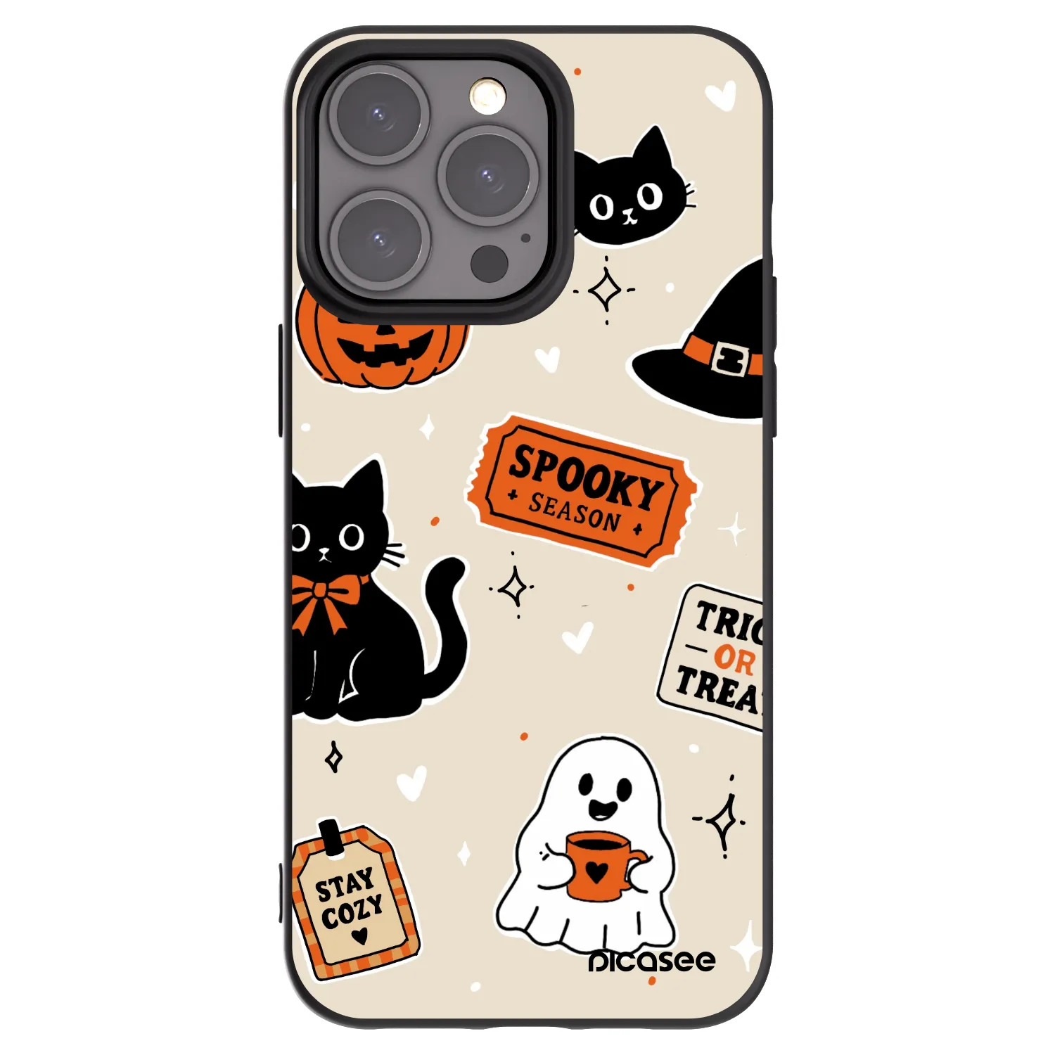Picasee Μαύρη θήκη σιλικόνης για Apple iPhone 15 Pro Max - Halloween stickers