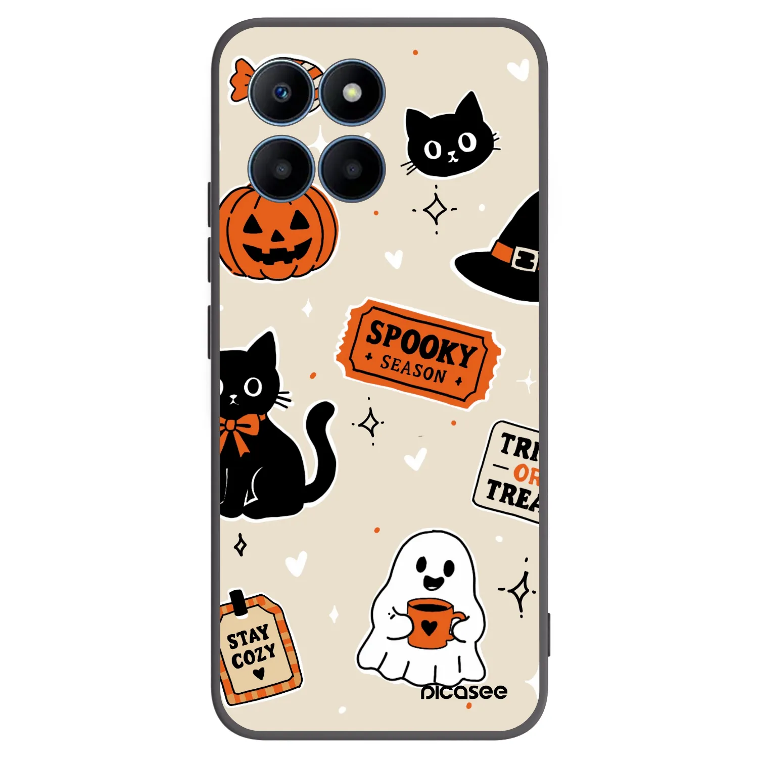 Picasee Μαύρη θήκη σιλικόνης για Honor 70 Lite - Halloween stickers