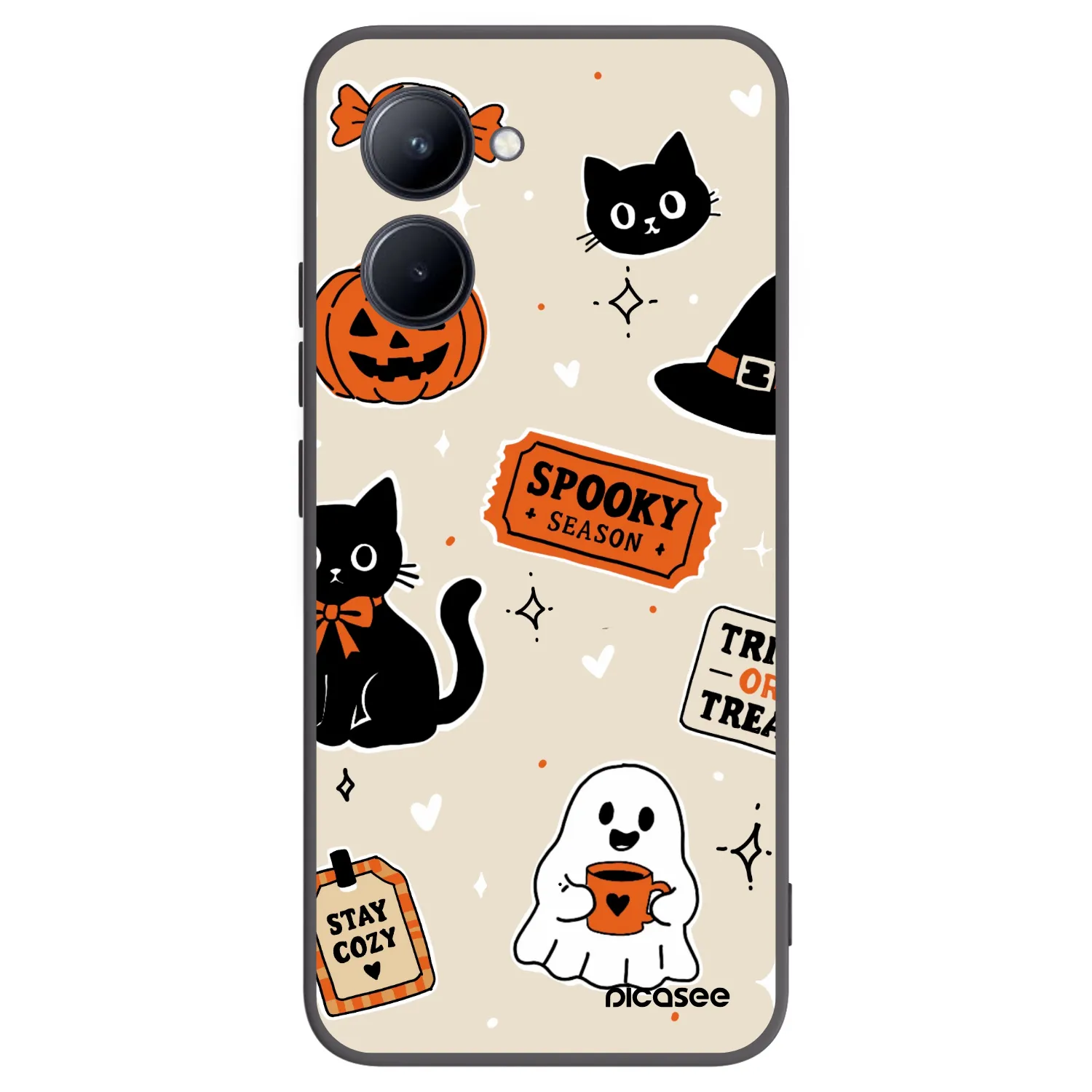Picasee Μαύρη θήκη σιλικόνης για Realme C33 (2023) - Halloween stickers