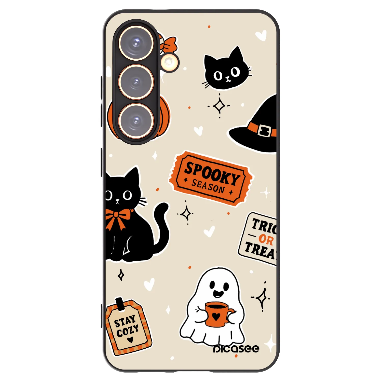 Picasee Μαύρη θήκη σιλικόνης για Samsung Galaxy S24 S921B 5G - Halloween stickers