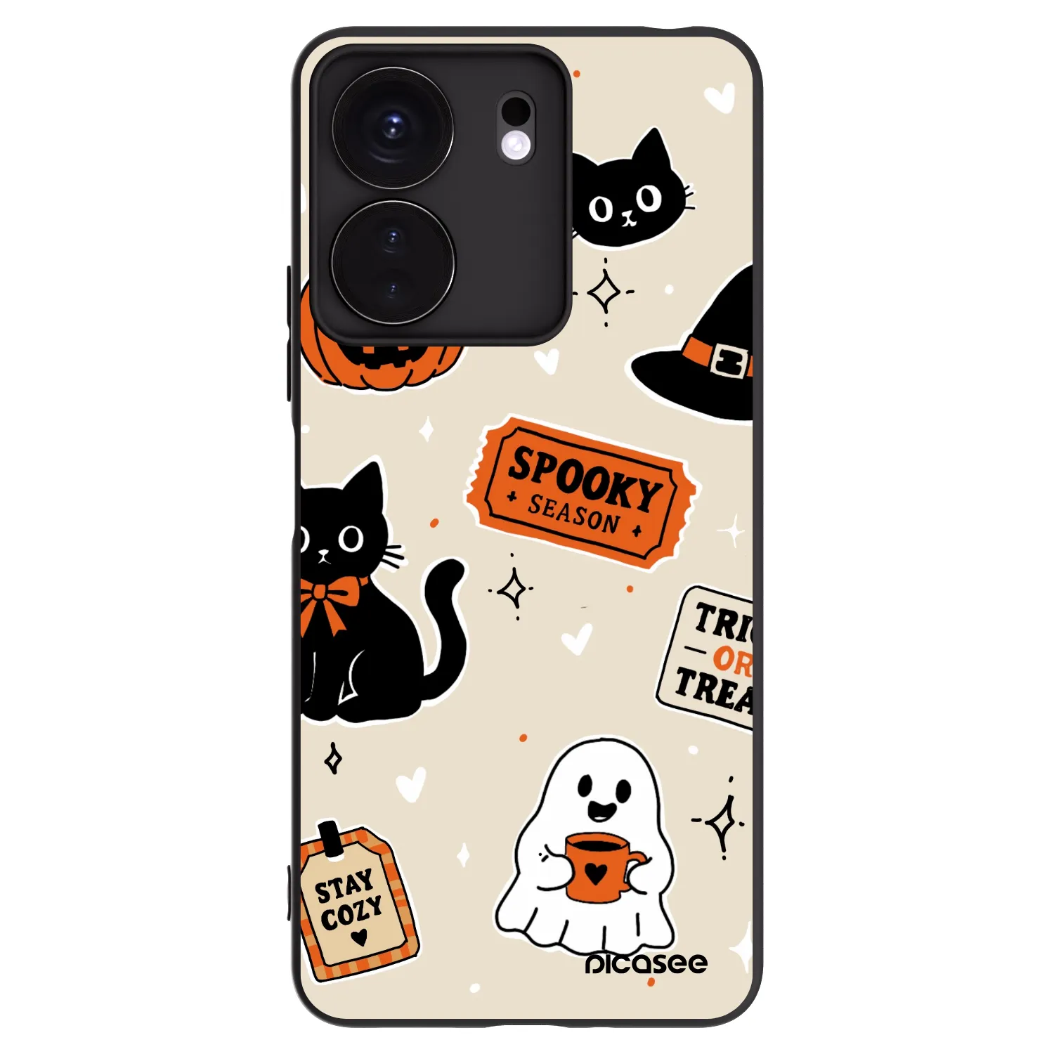 Picasee Μαύρη θήκη σιλικόνης για Xiaomi Redmi 13C 4G - Halloween stickers