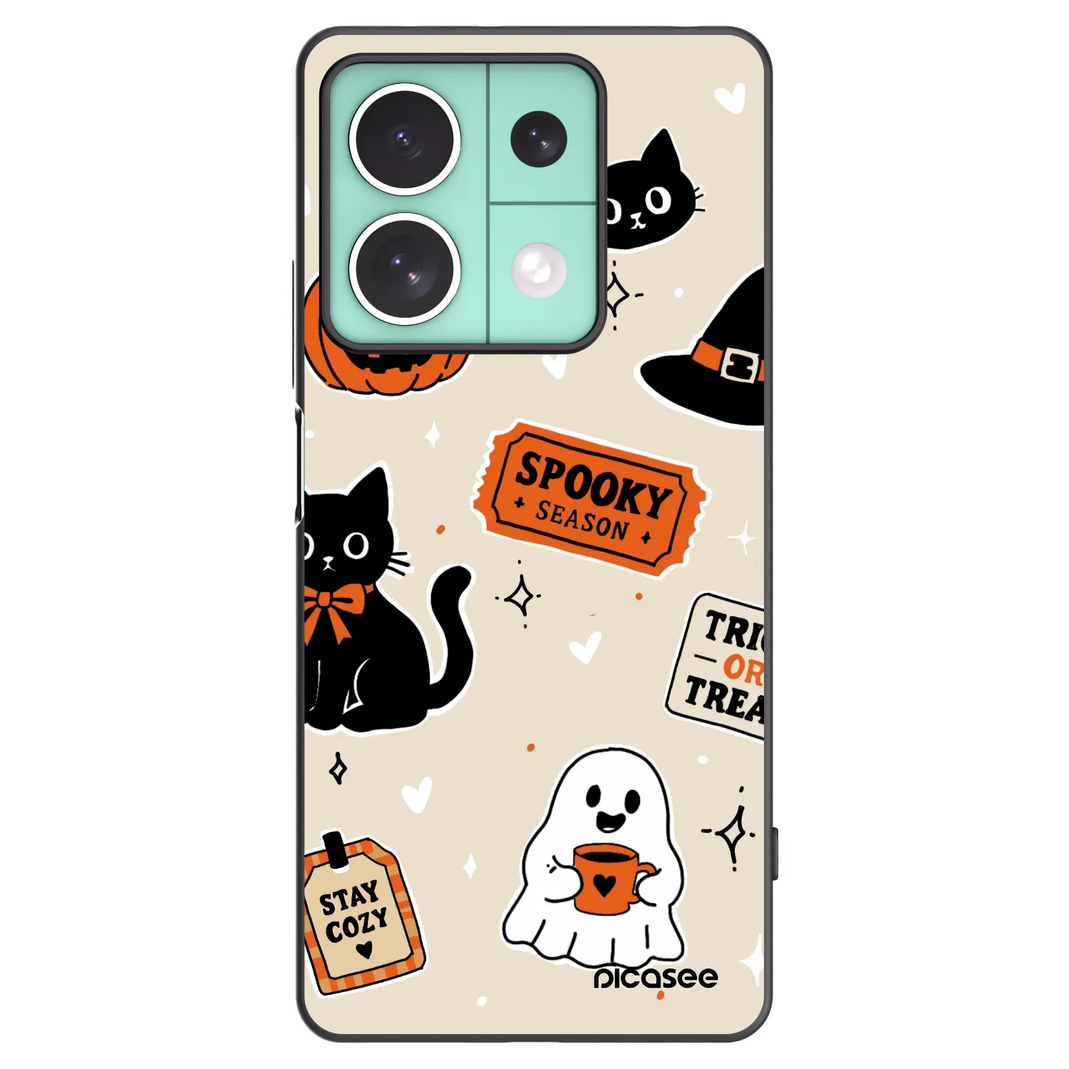 Picasee Μαύρη θήκη σιλικόνης για Xiaomi Redmi Note 13 5G - Halloween stickers