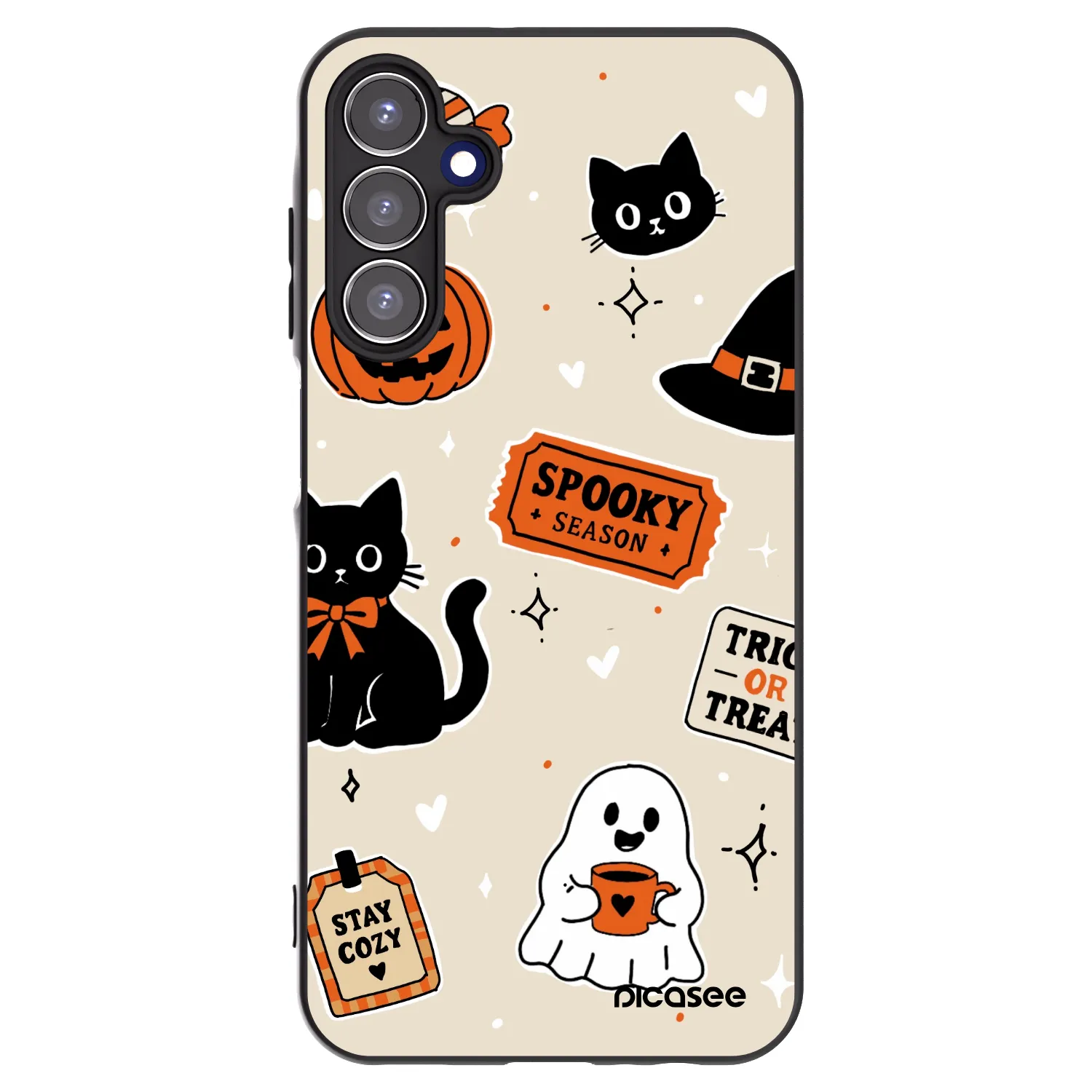 Picasee Μαύρη θήκη σιλικόνης για Samsung Galaxy A15 A156B 5G - Halloween stickers