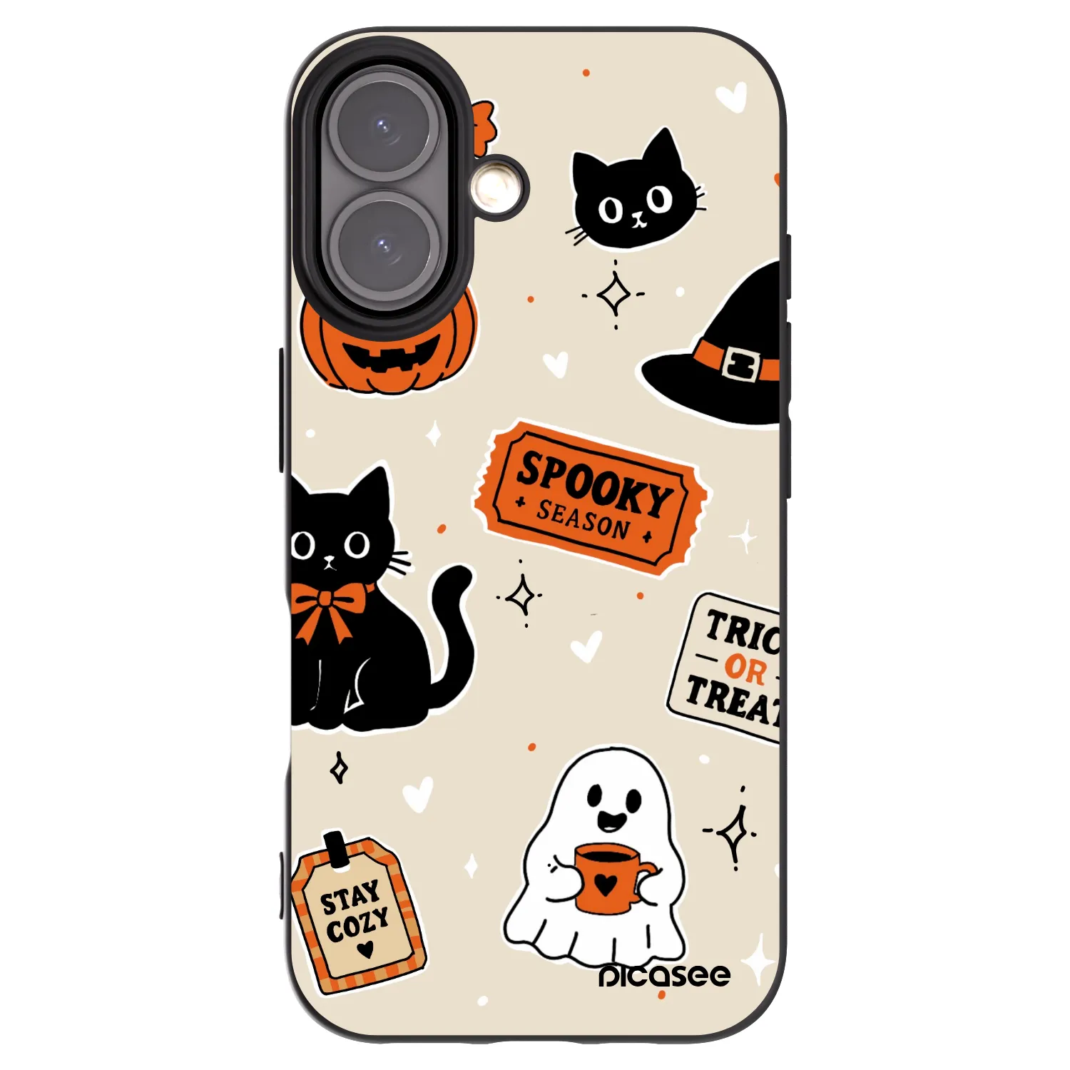 Picasee Μαύρη θήκη σιλικόνης για Apple iPhone 16 - Halloween stickers