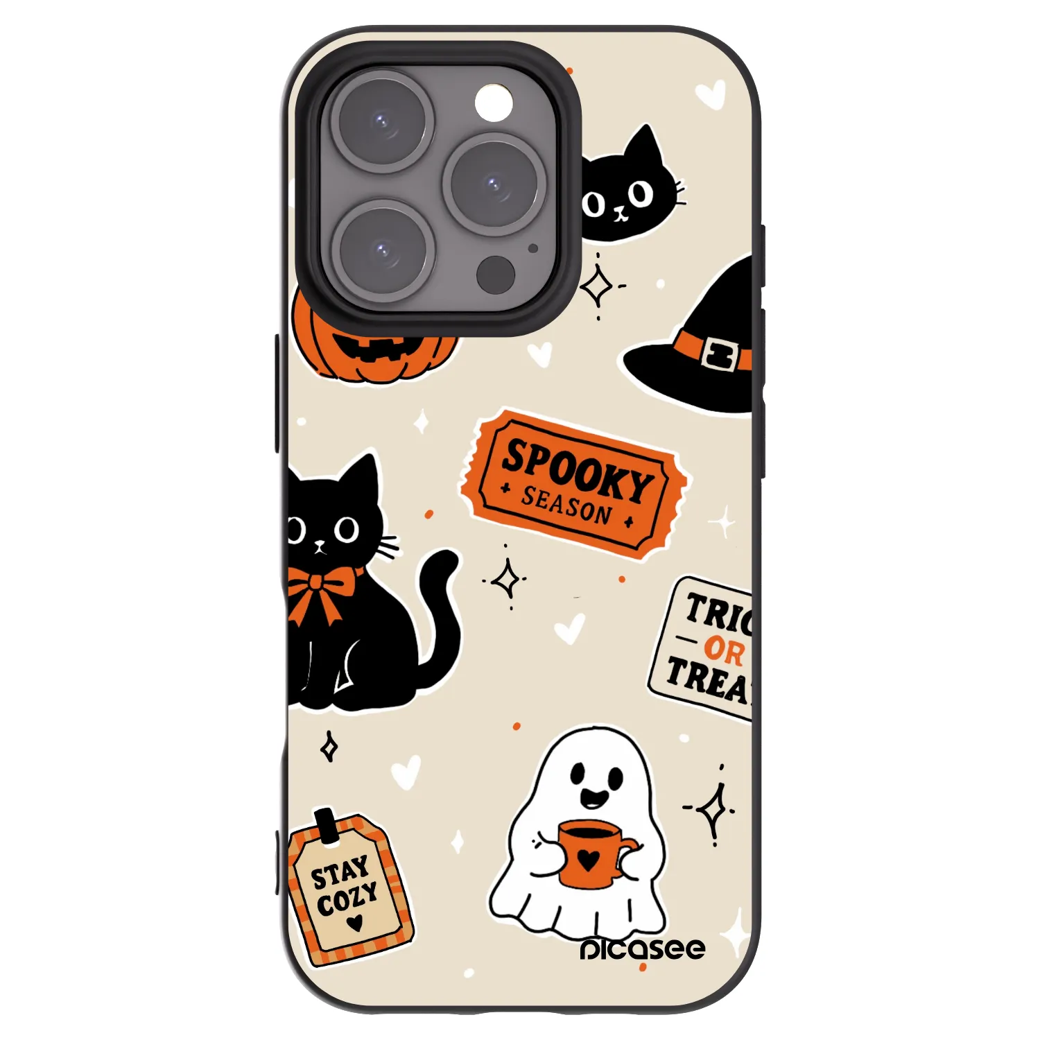 Picasee Μαύρη θήκη σιλικόνης για Apple iPhone 16 Pro - Halloween stickers