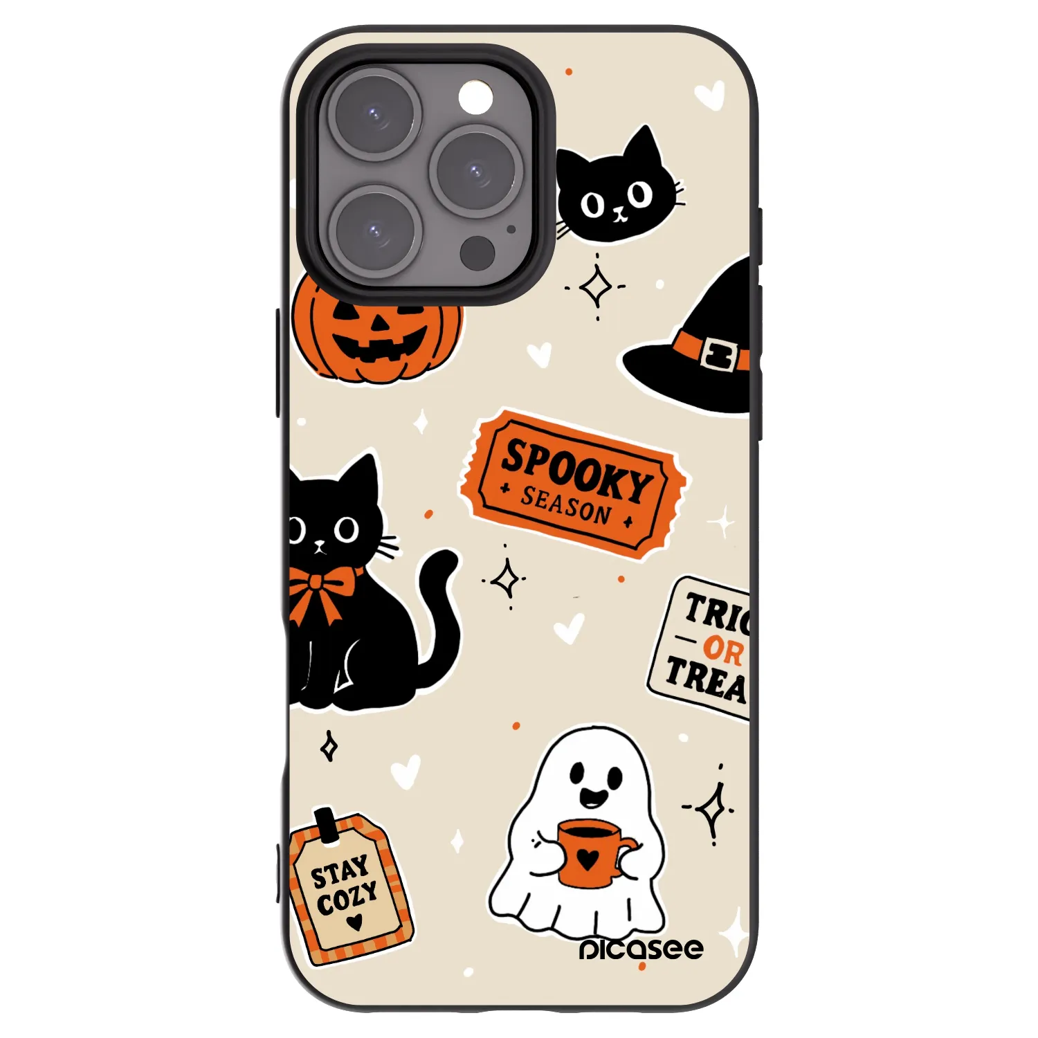 Picasee Μαύρη θήκη σιλικόνης για Apple iPhone 16 Pro Max - Halloween stickers