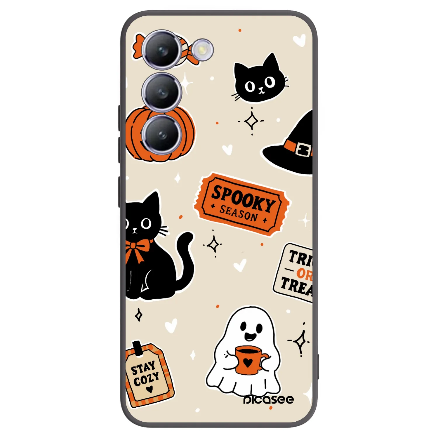 Picasee Μαύρη θήκη σιλικόνης για Vivo V40 SE 5G - Halloween stickers