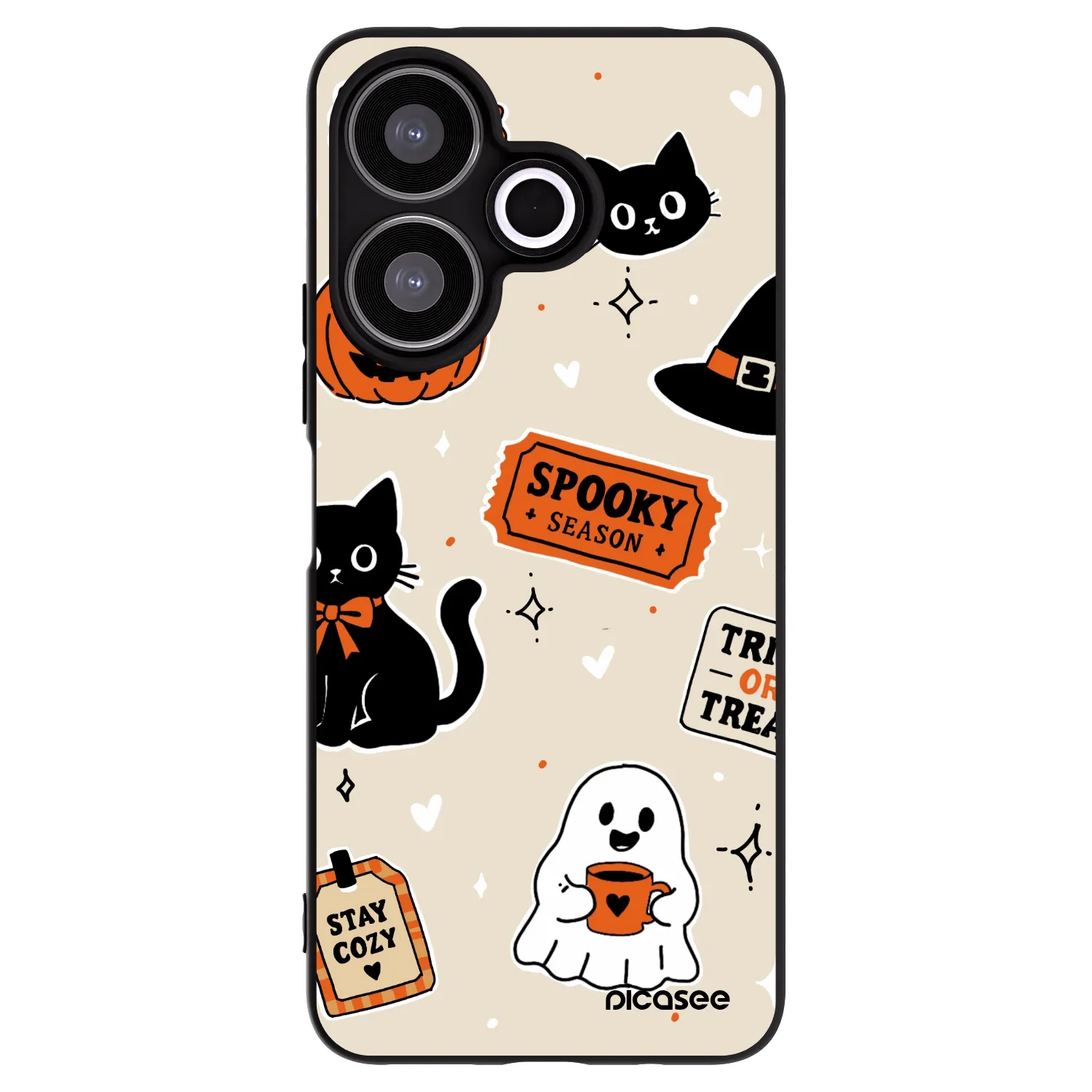 Picasee Μαύρη θήκη σιλικόνης για Xiaomi Redmi 13 4G - Halloween stickers