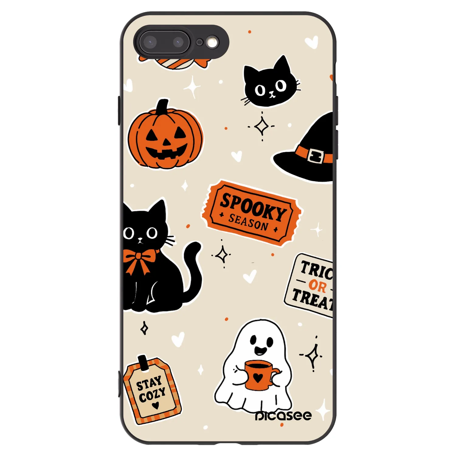 Picasee Μαύρη θήκη σιλικόνης για Apple iPhone 8 Plus - Halloween stickers