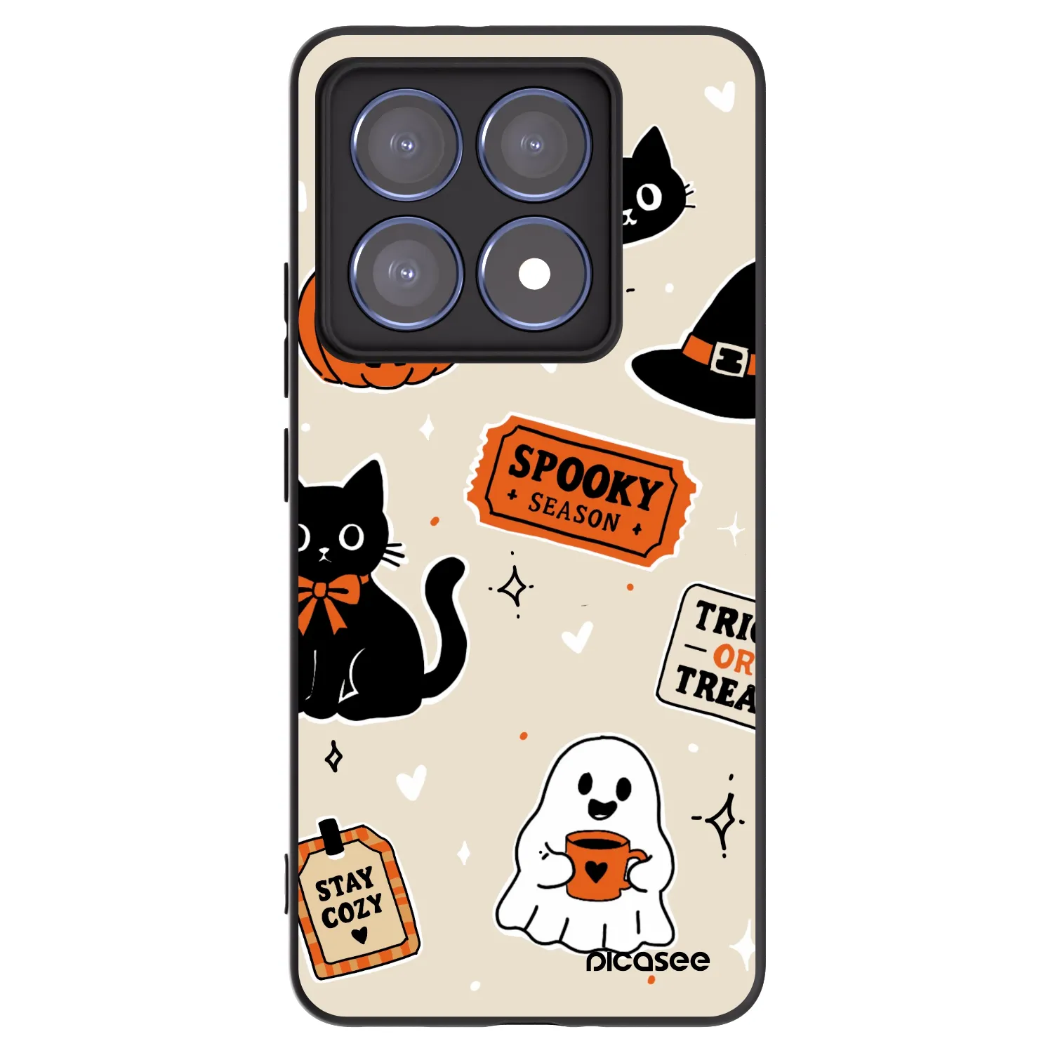 Picasee Μαύρη θήκη σιλικόνης για Xiaomi 14T Pro - Halloween stickers