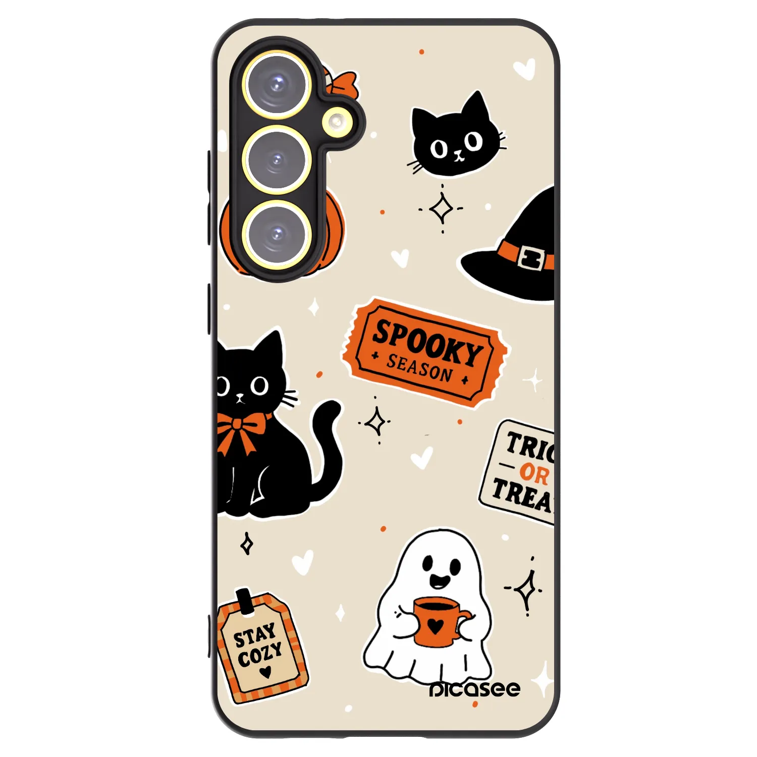 Picasee Μαύρη θήκη σιλικόνης για Samsung Galaxy S24 FE S721B - Halloween stickers