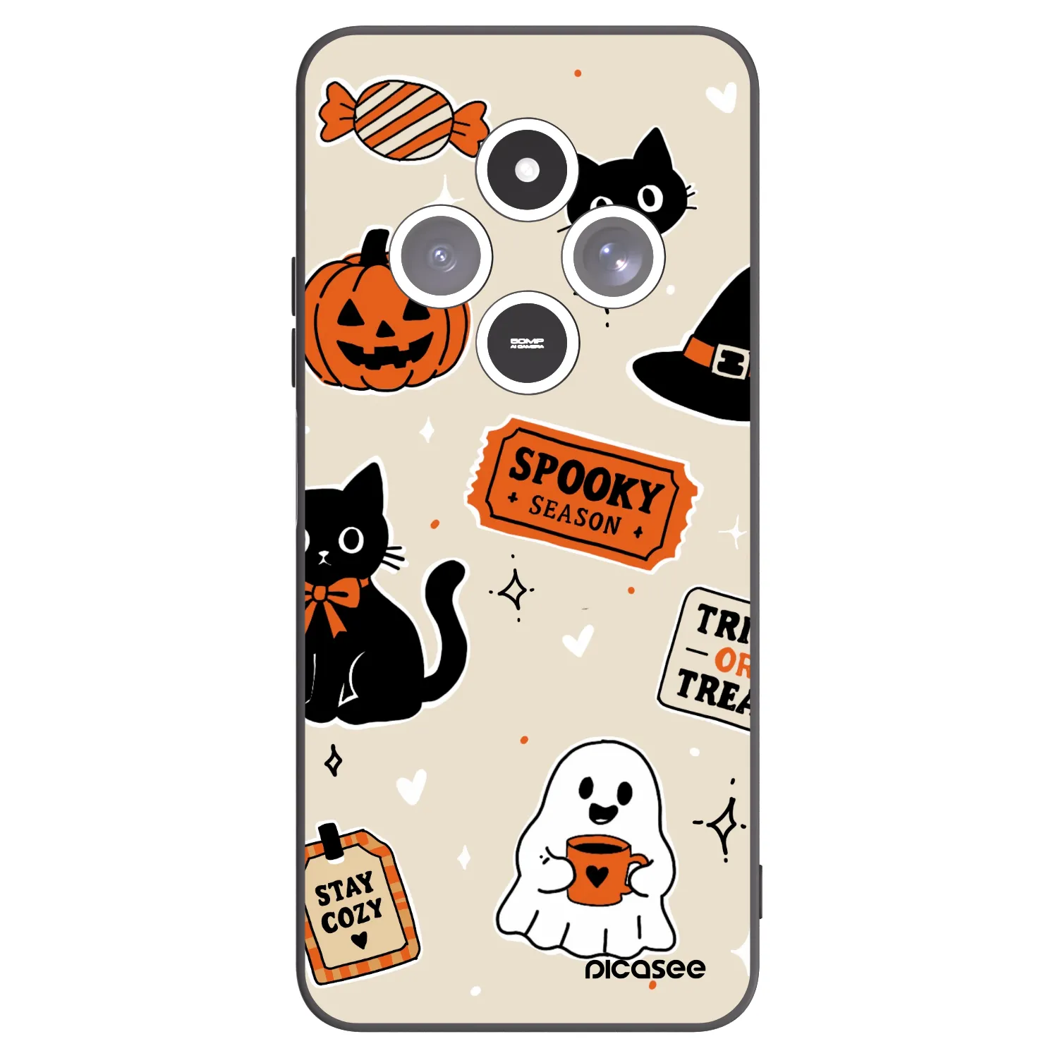 Picasee Μαύρη θήκη σιλικόνης για Xiaomi Redmi 14C - Halloween stickers
