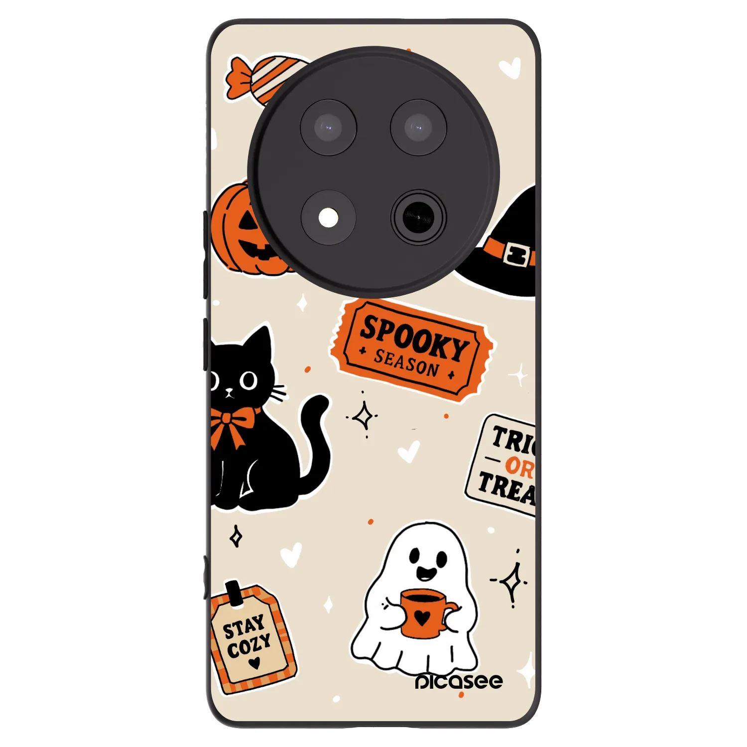 Picasee Μαύρη θήκη σιλικόνης για Honor Magic7 Lite 5G - Halloween stickers