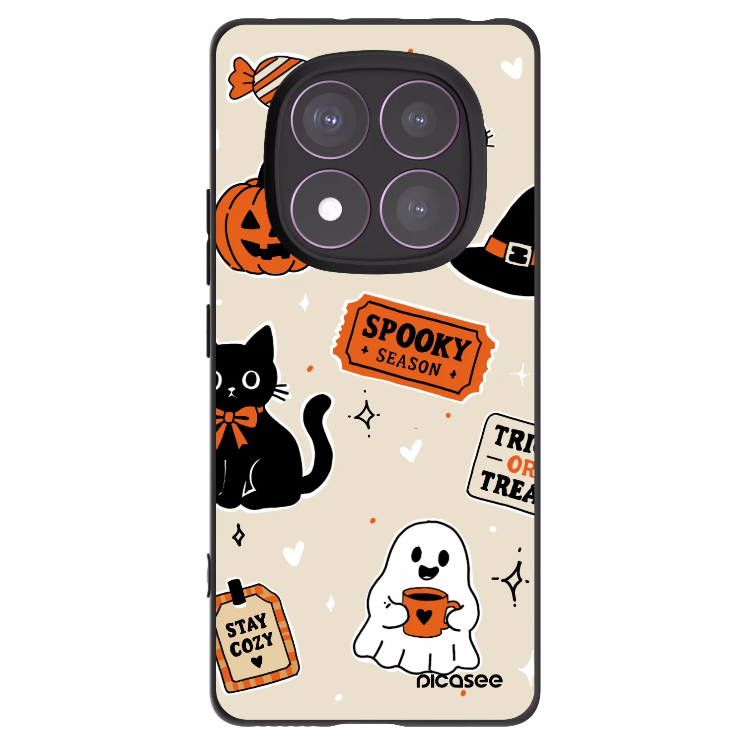 Picasee Μαύρη θήκη σιλικόνης για Xiaomi Redmi Note 14 Pro 4G - Halloween stickers