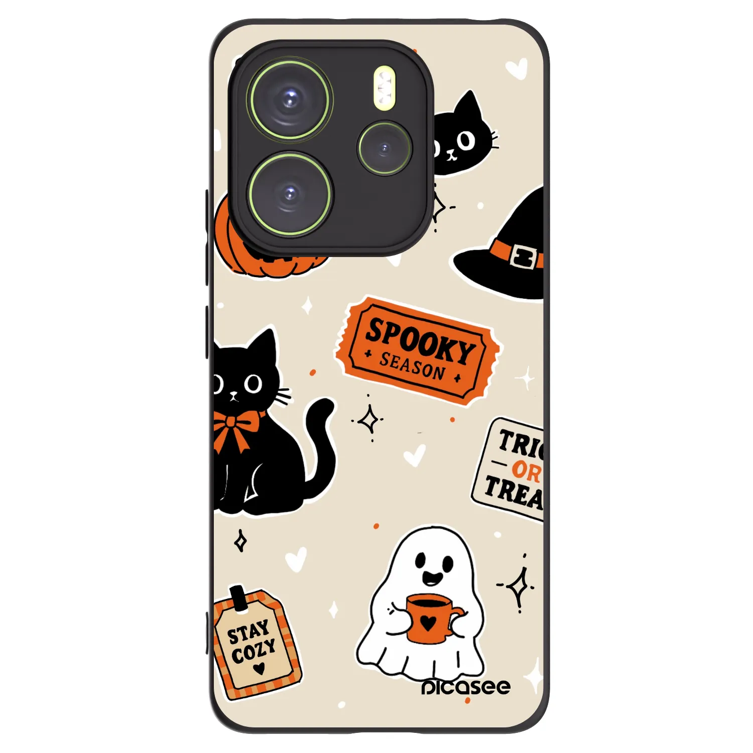 Picasee Μαύρη θήκη σιλικόνης για Xiaomi Redmi Note 14 4G - Halloween stickers