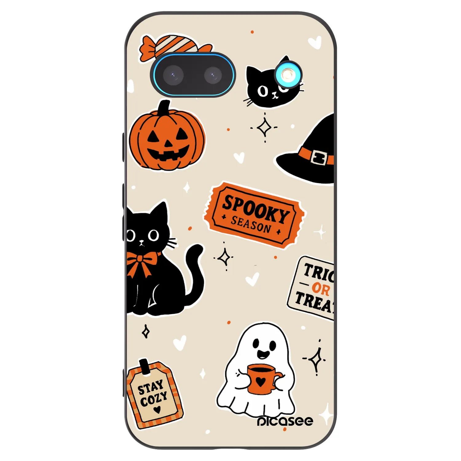 Picasee Μαύρη θήκη σιλικόνης για Google Pixel 8 - Halloween stickers