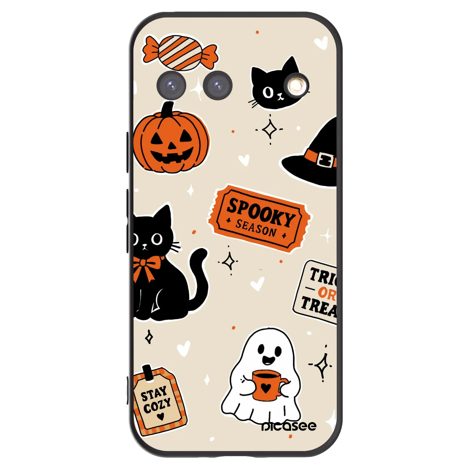 Picasee Μαύρη θήκη σιλικόνης για Google Pixel 9 - Halloween stickers