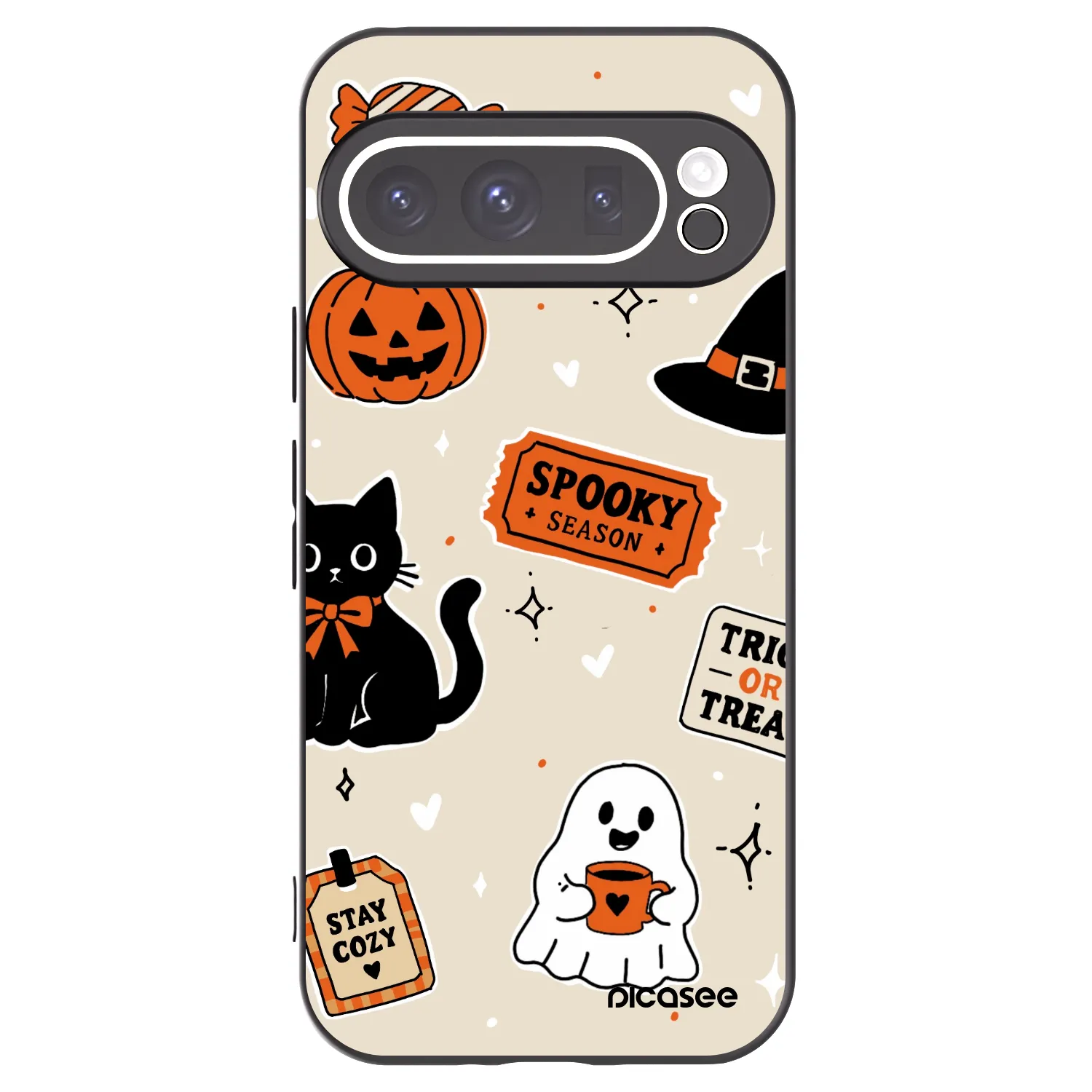 Picasee Μαύρη θήκη σιλικόνης για Google Pixel 9 Pro - Halloween stickers