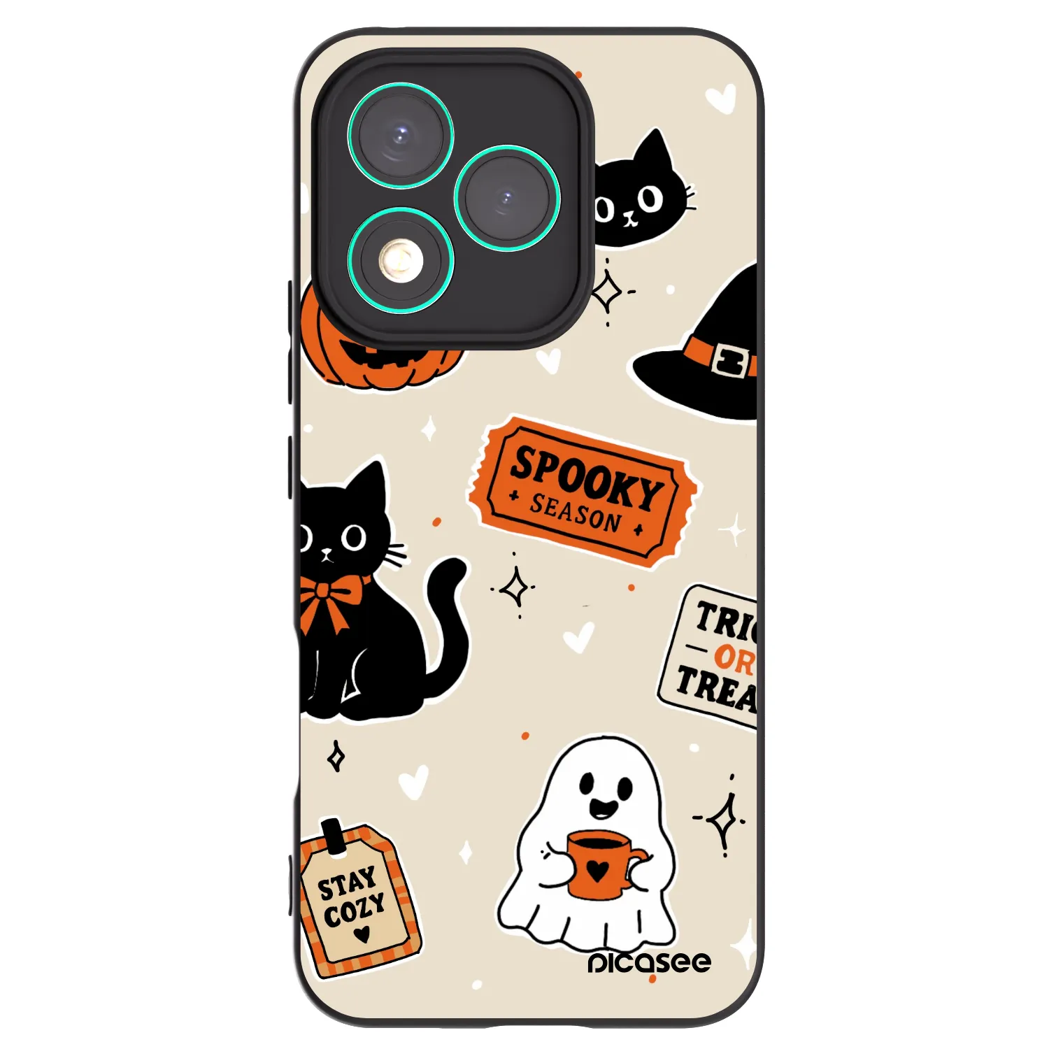 Picasee Μαύρη θήκη σιλικόνης για Honor 400 Lite 5G - Halloween stickers