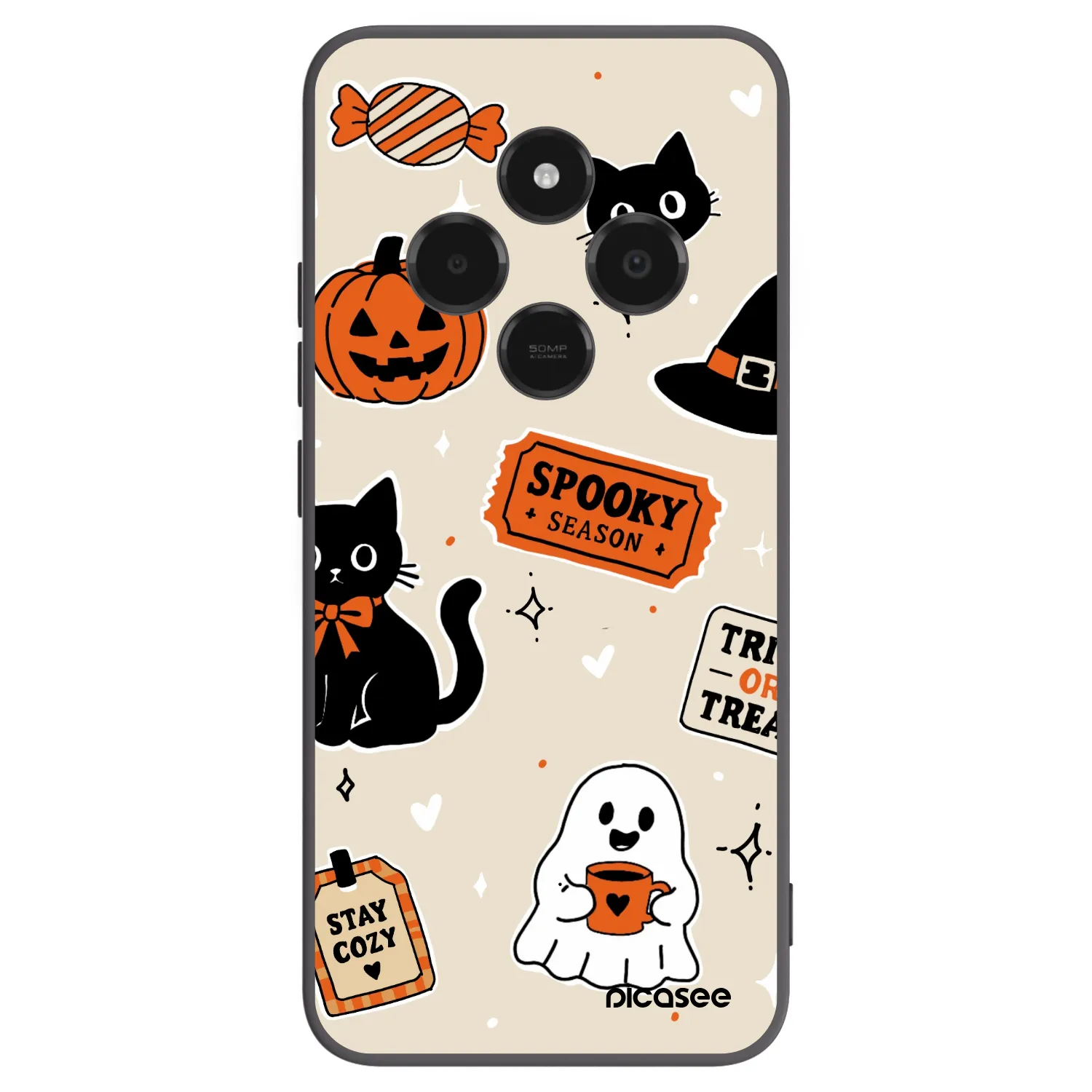 Picasee Μαύρη θήκη σιλικόνης για Xiaomi Poco C75 - Halloween stickers