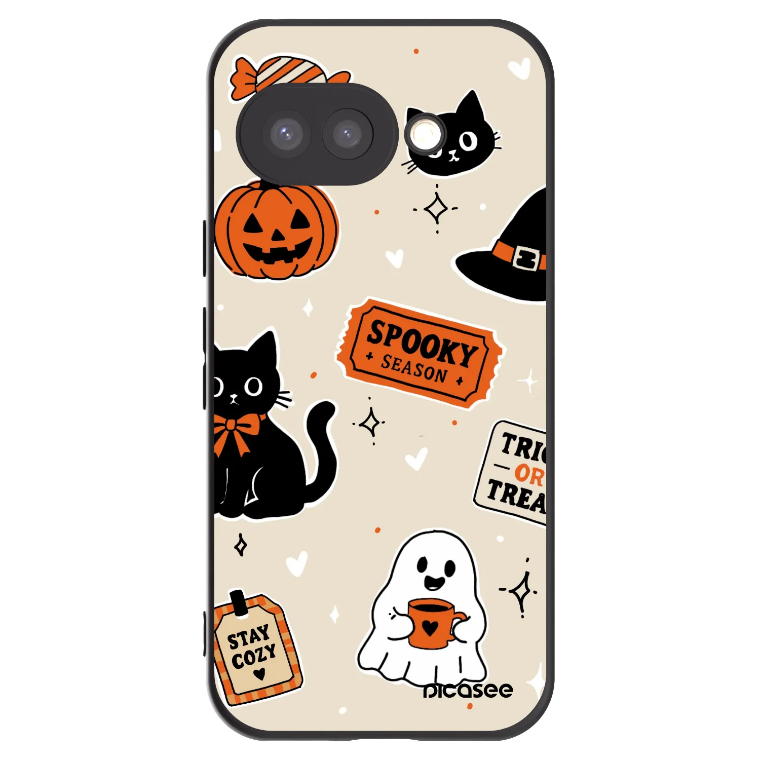 Picasee Μαύρη θήκη σιλικόνης για Google Pixel 9a - Halloween stickers