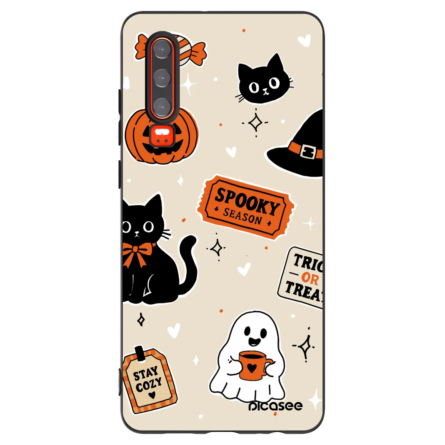 Picasee Μαύρη θήκη σιλικόνης για Huawei P30 - Halloween stickers
