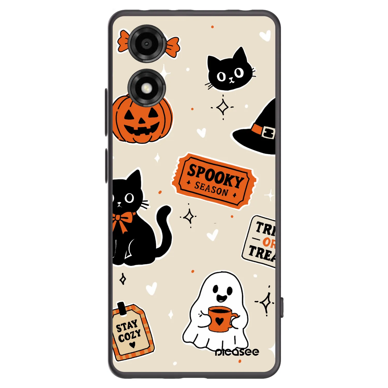 Picasee Μαύρη θήκη σιλικόνης για Motorola Moto E14 - Halloween stickers