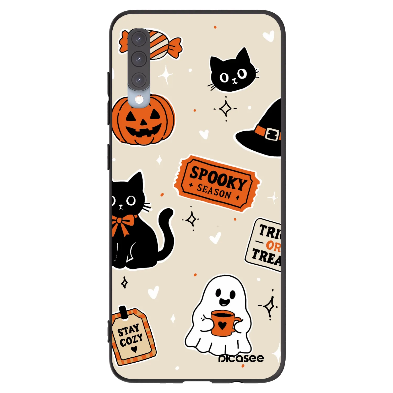 Picasee Μαύρη θήκη σιλικόνης για Samsung Galaxy A70 A705F - Halloween stickers