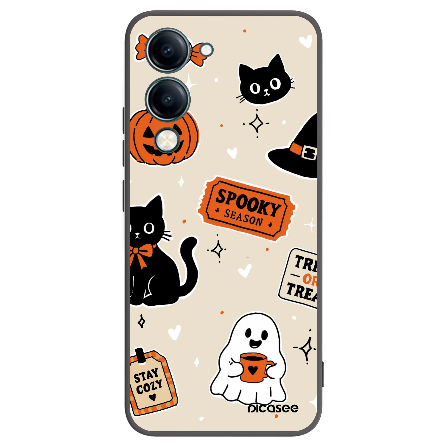 Picasee Μαύρη θήκη σιλικόνης για Vivo Y29s 5G - Halloween stickers