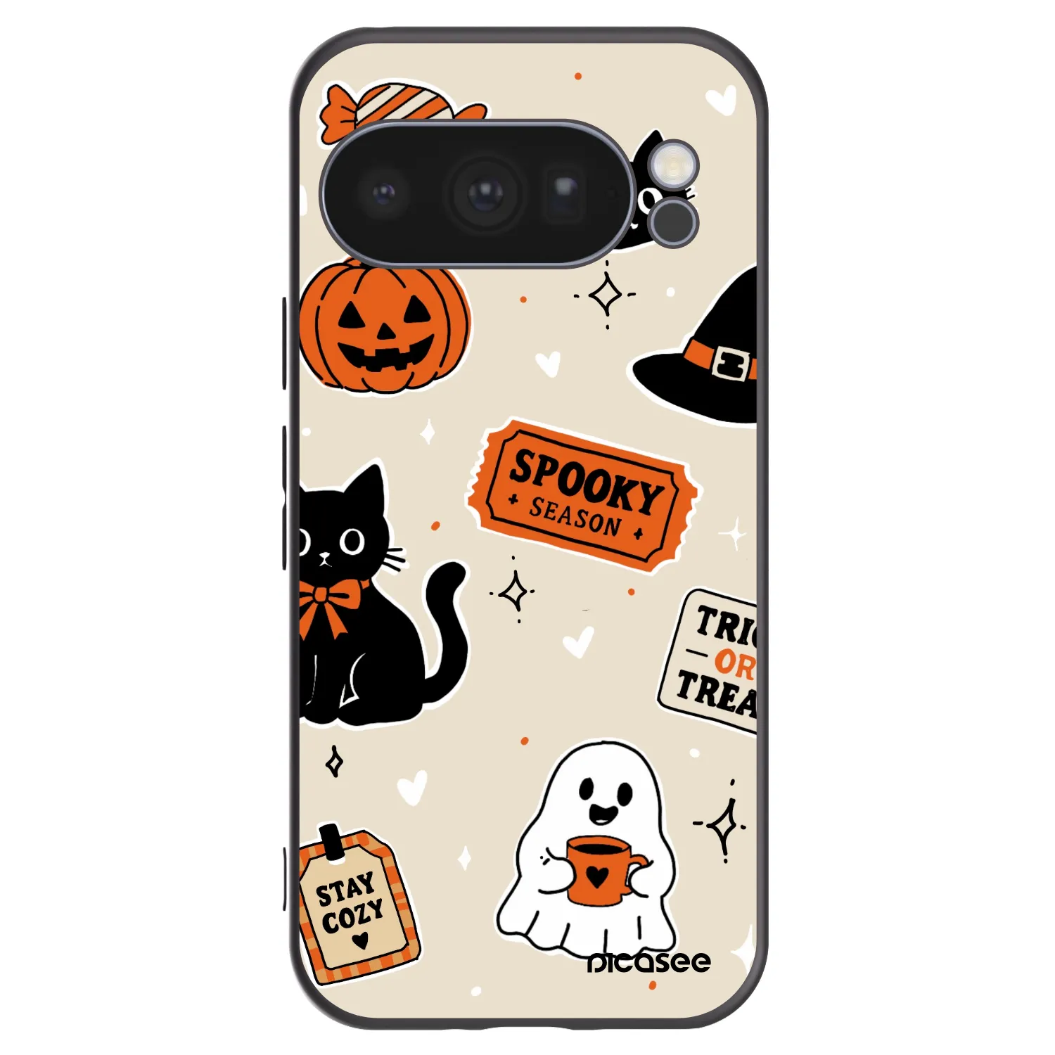 Picasee Μαύρη θήκη σιλικόνης για Google Pixel 10 Pro - Halloween stickers
