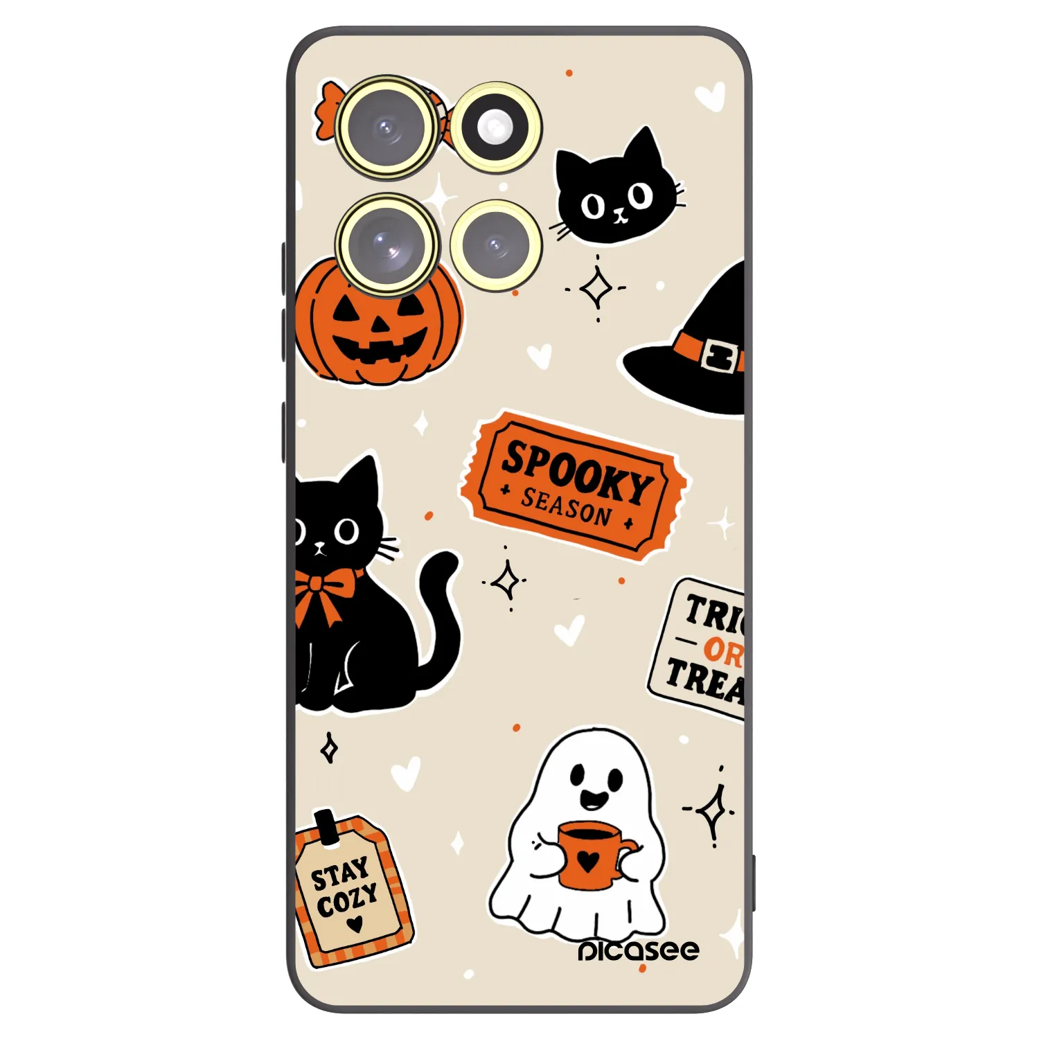 Picasee Μαύρη θήκη σιλικόνης για Motorola Moto G86 Power 5G - Halloween stickers