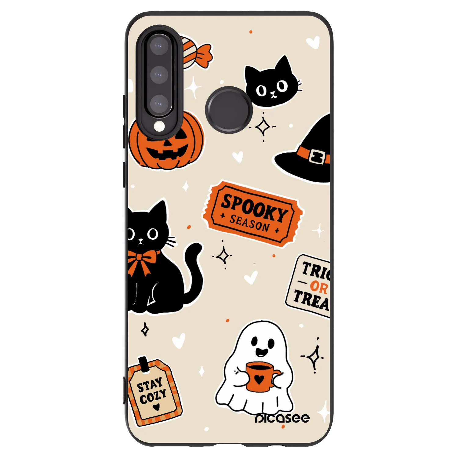 Picasee Μαύρη θήκη σιλικόνης για Huawei P30 Lite - Halloween stickers