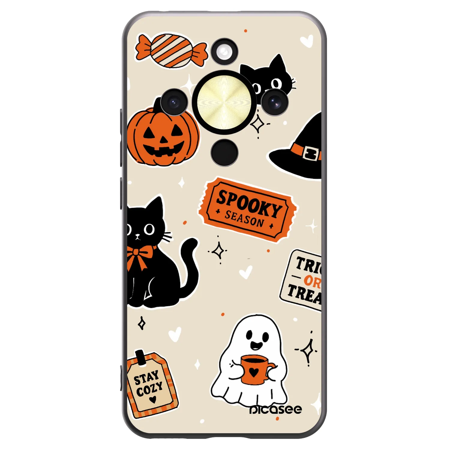 Picasee Μαύρη θήκη σιλικόνης για Honor Magic8 Lite 5G - Halloween stickers