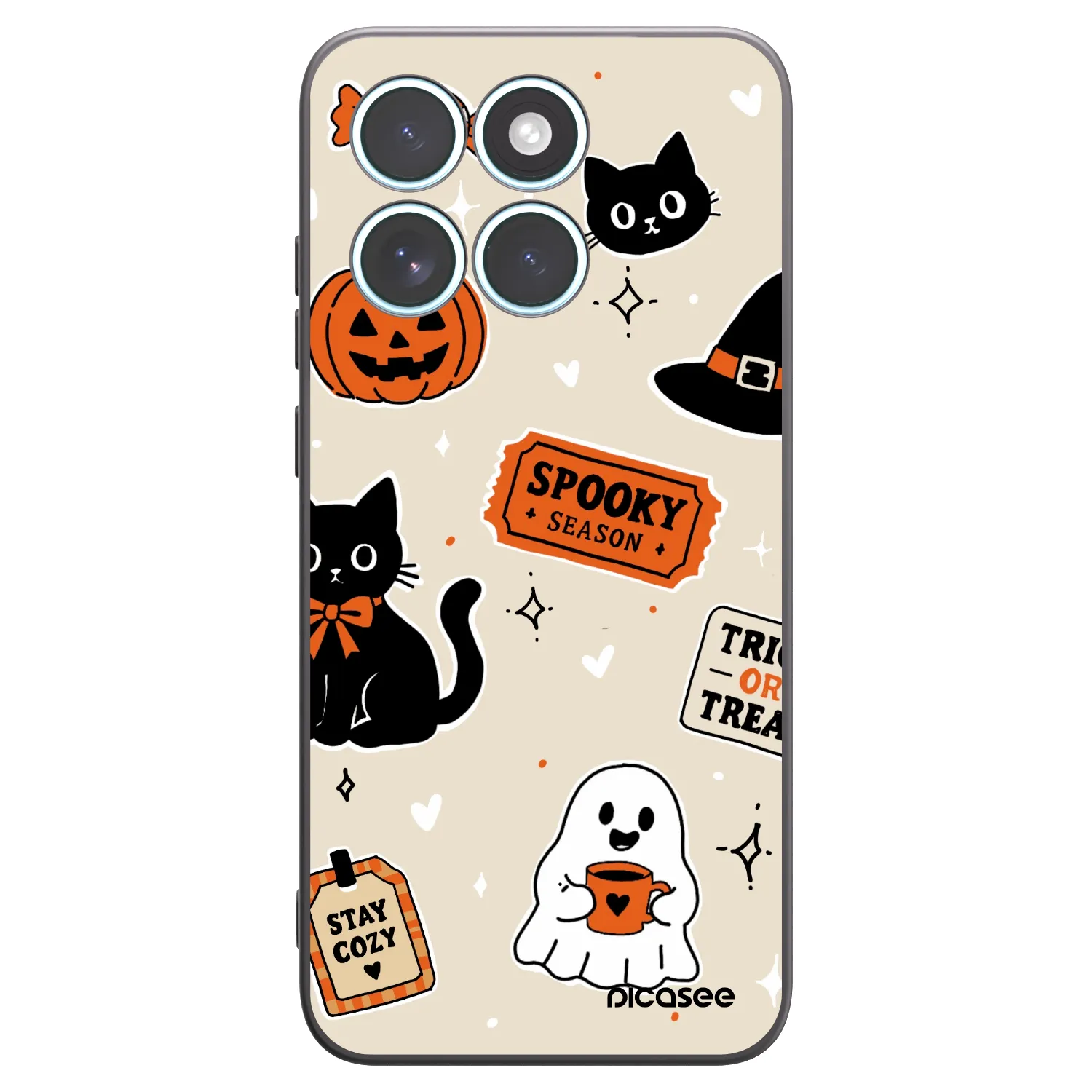 Picasee Μαύρη θήκη σιλικόνης για Motorola Edge 70 Fusion - Halloween stickers