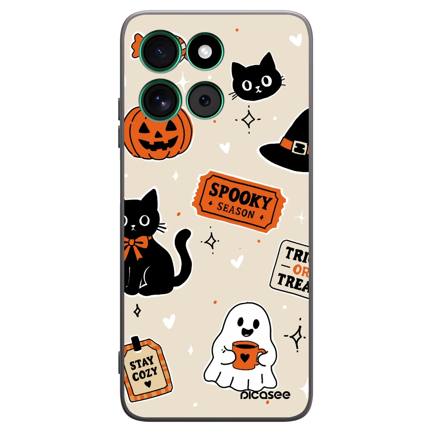 Picasee Μαύρη θήκη σιλικόνης για Motorola Moto G57 Power - Halloween stickers