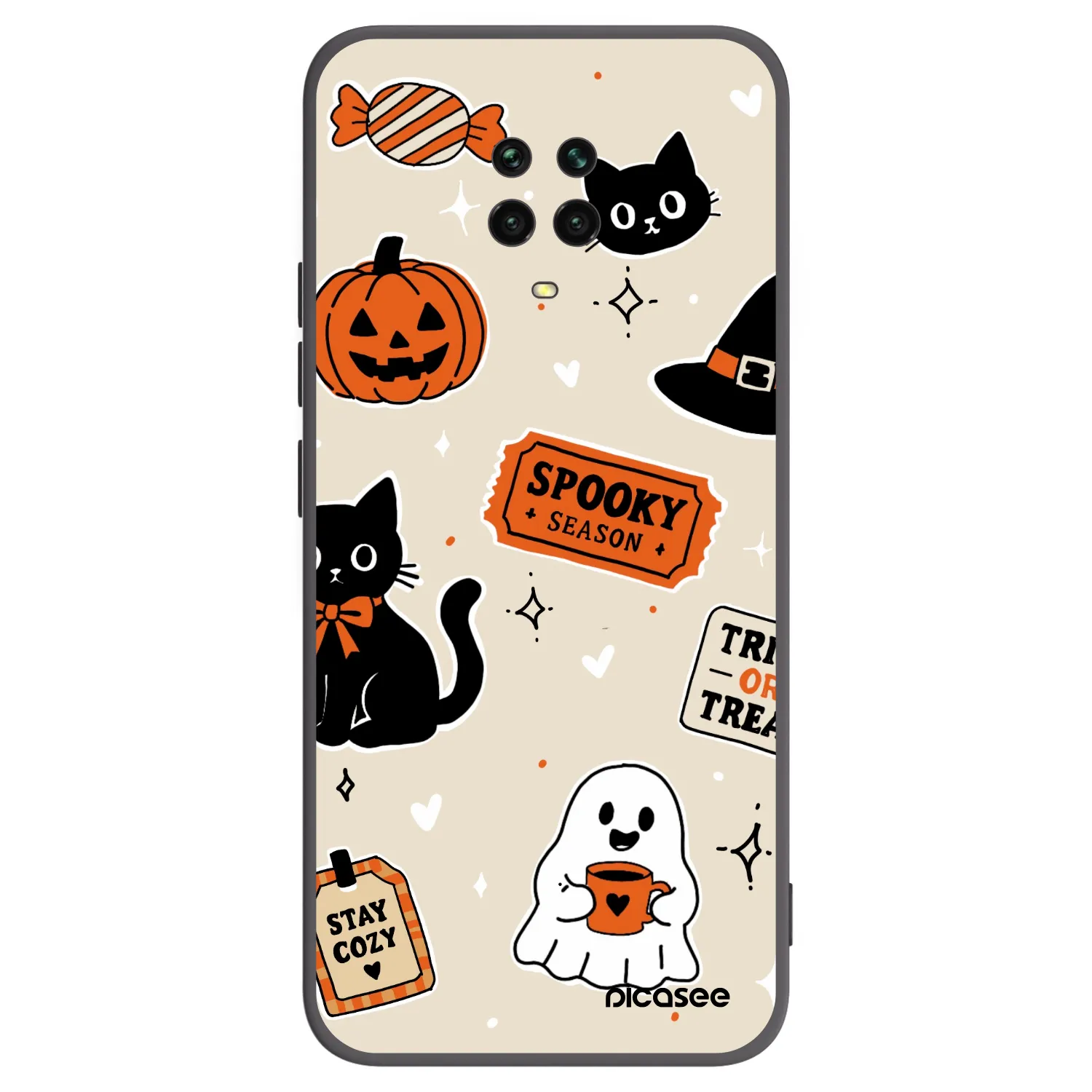 Picasee Μαύρη θήκη σιλικόνης για Xiaomi Redmi Note 9S - Halloween stickers