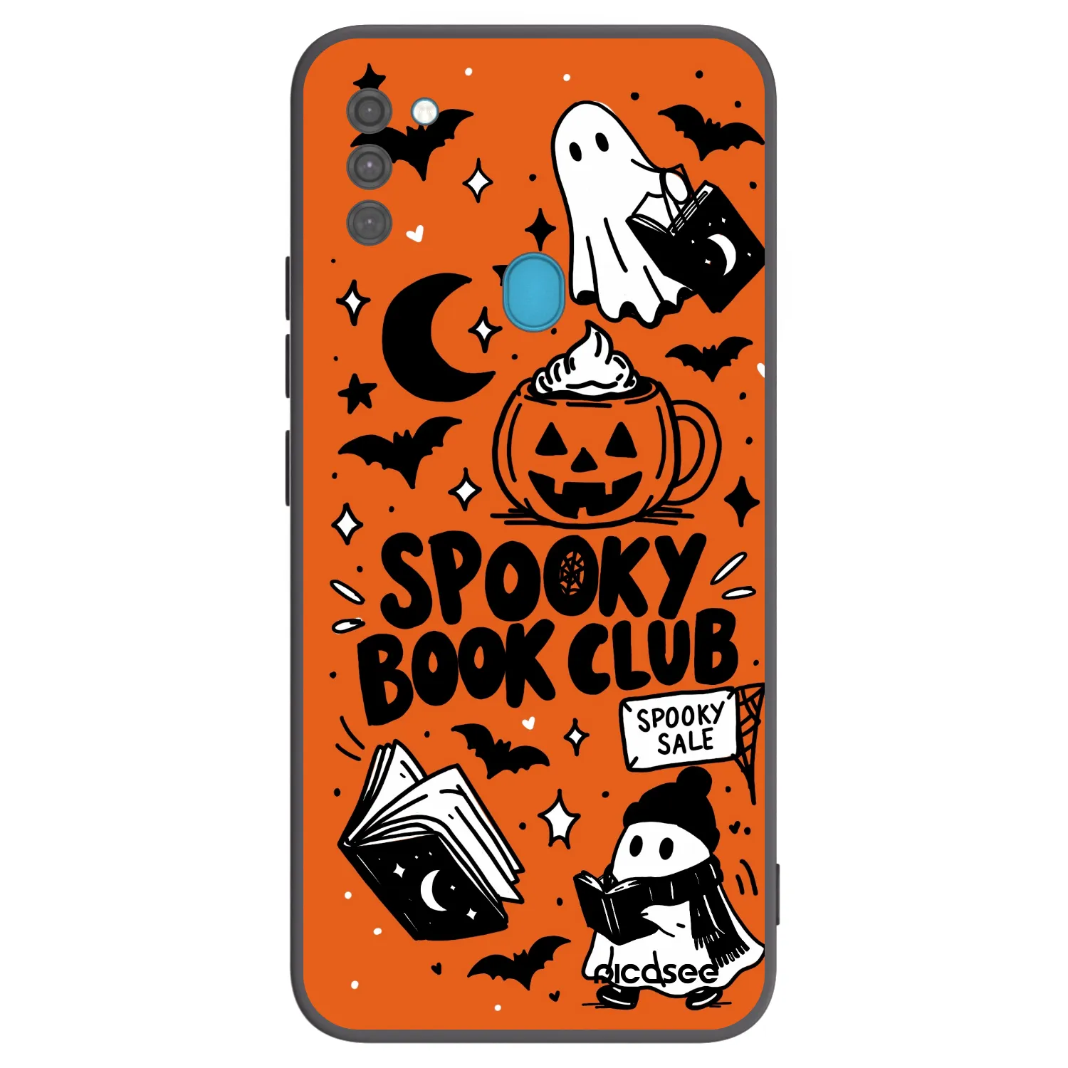 Picasee Μαύρη θήκη σιλικόνης για Samsung Galaxy M11 - Spooky book club