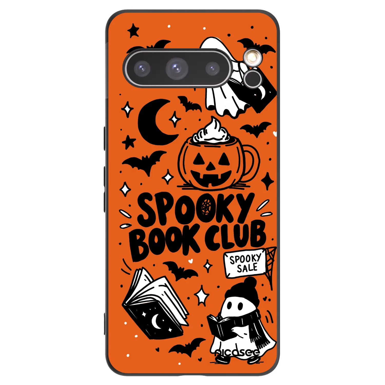 Picasee Μαύρη θήκη σιλικόνης για Google Pixel 8 Pro - Spooky book club
