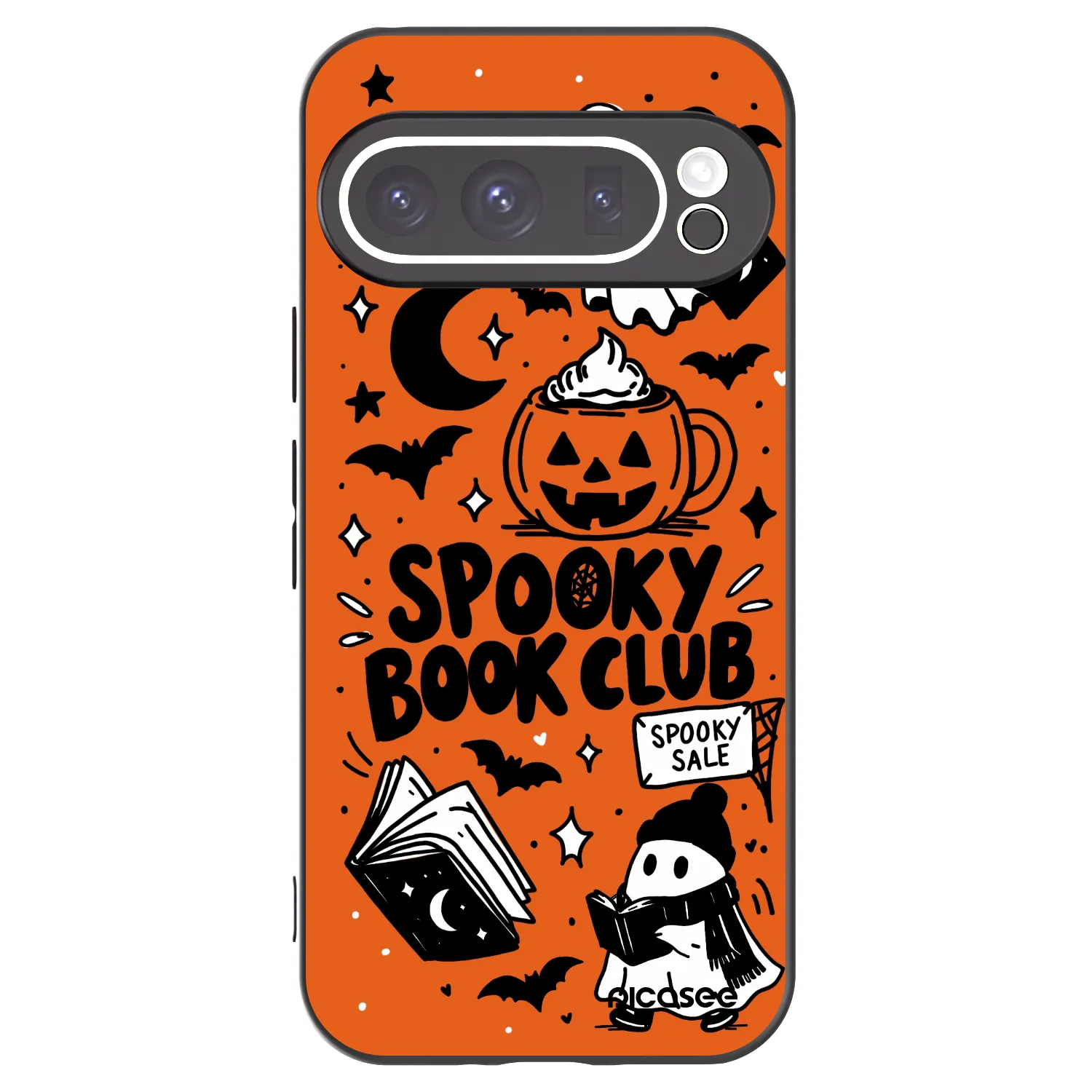 Picasee Μαύρη θήκη σιλικόνης για Google Pixel 9 Pro XL - Spooky book club
