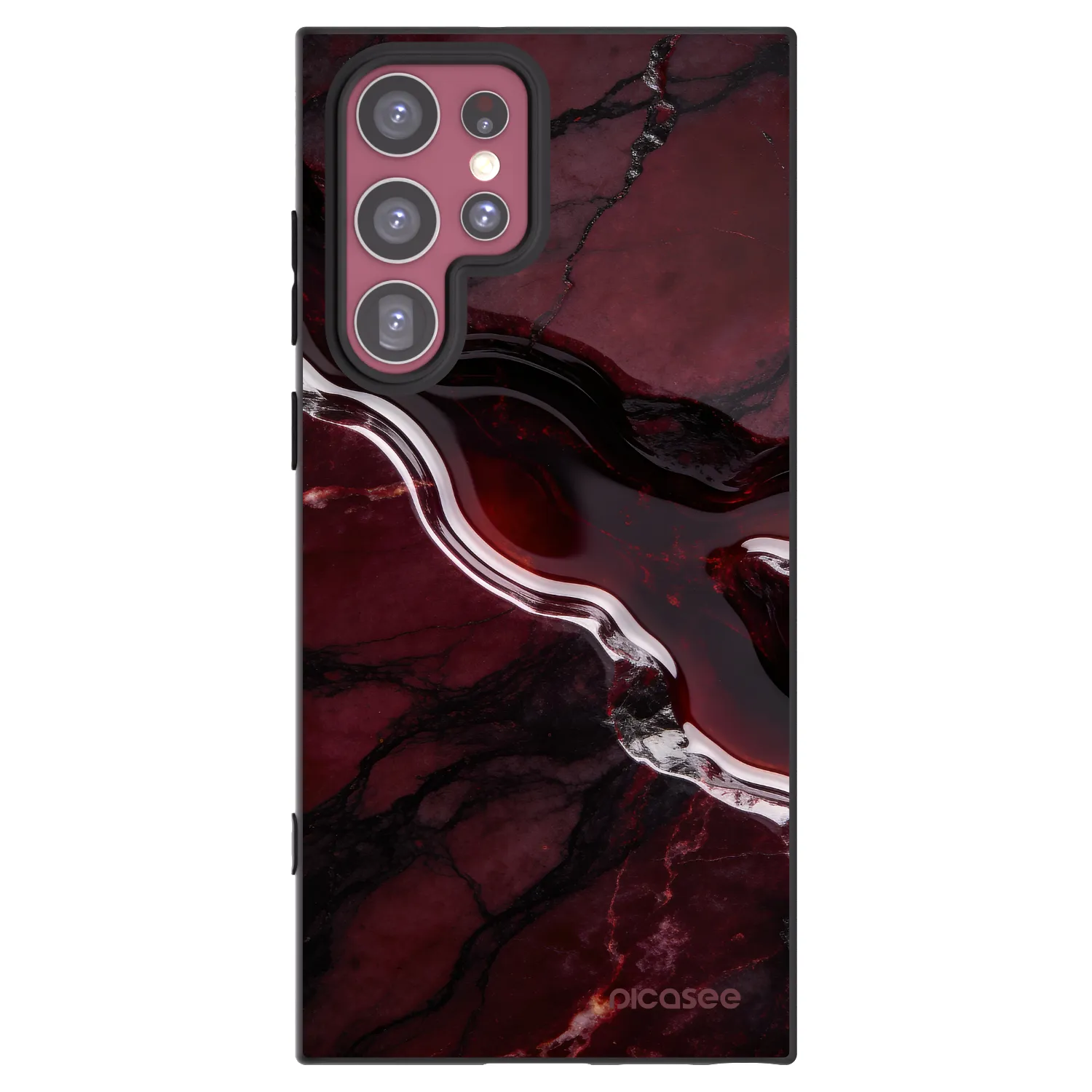 Picasee Μαύρη θήκη σιλικόνης για Samsung Galaxy S22 Ultra 5G - Cherry stone