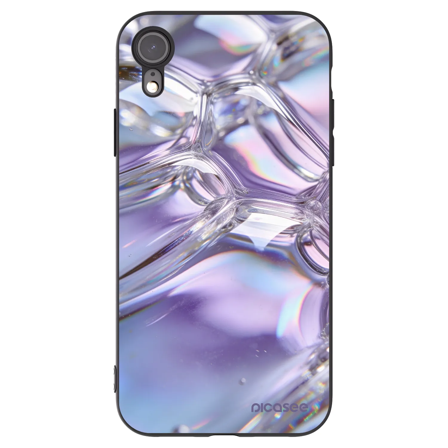 Picasee Μαύρη θήκη σιλικόνης για Apple iPhone XR - Iridescent bubbles