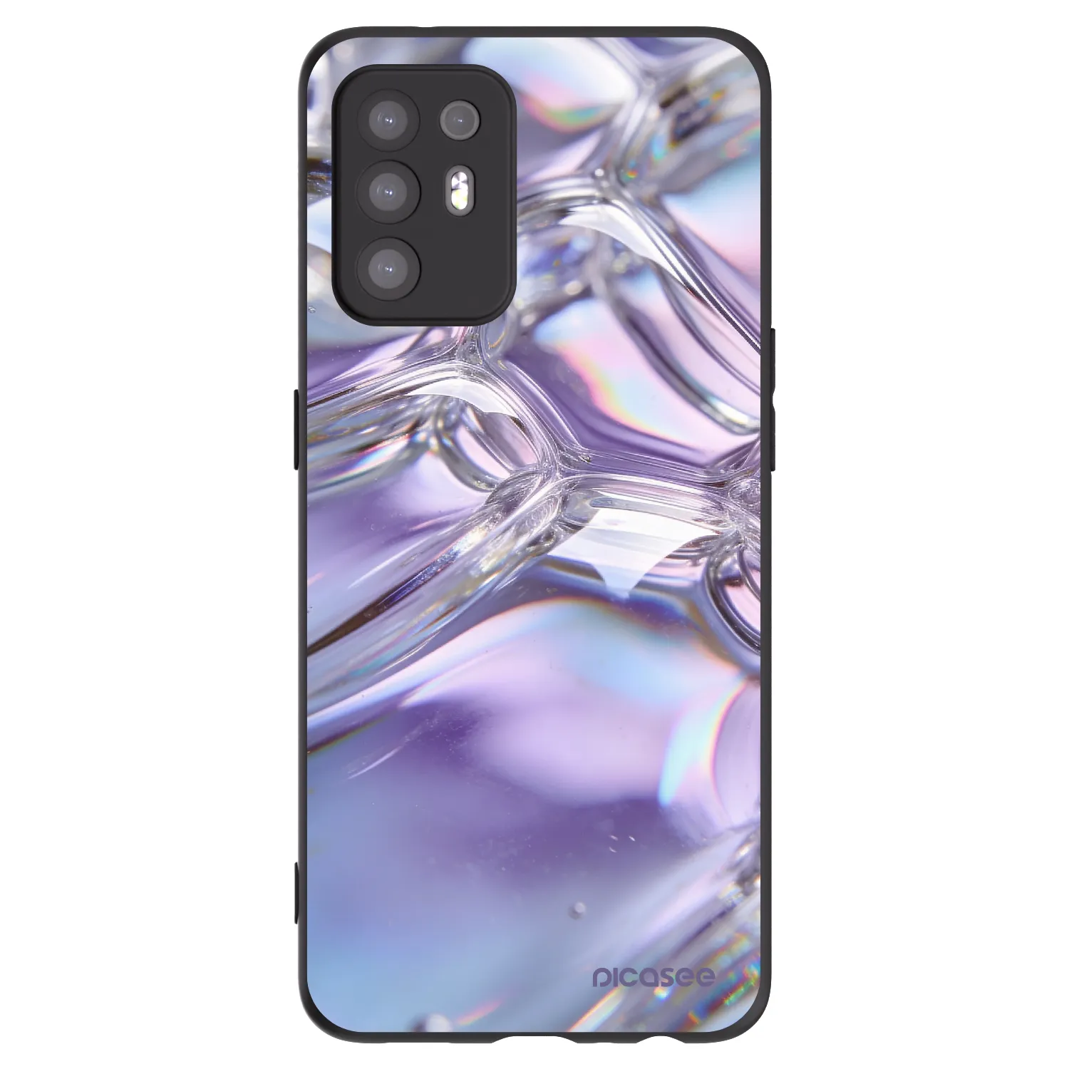 Picasee Μαύρη θήκη σιλικόνης για OPPO A94 5G - Iridescent bubbles