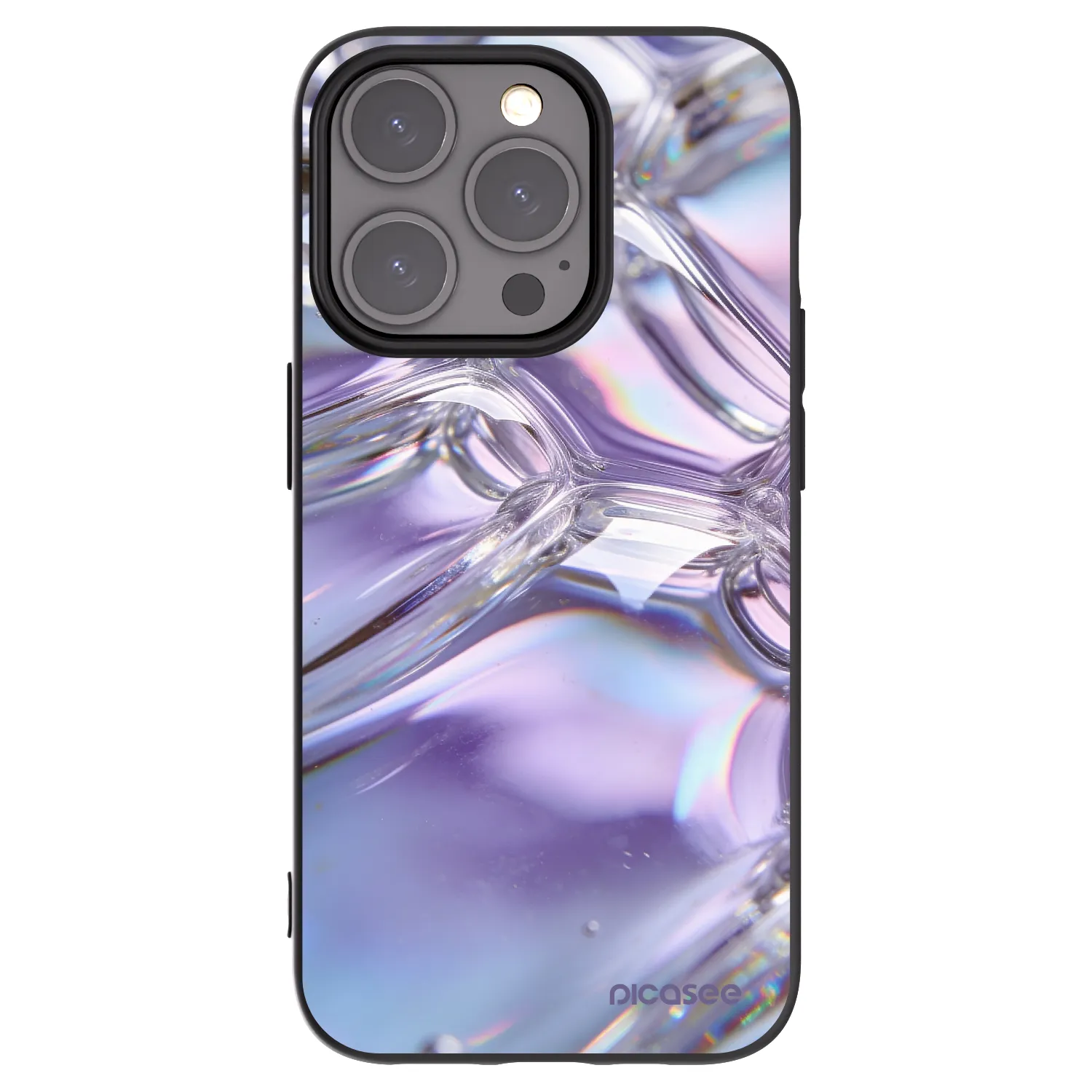 Picasee Μαύρη θήκη σιλικόνης για Apple iPhone 15 Pro - Iridescent bubbles