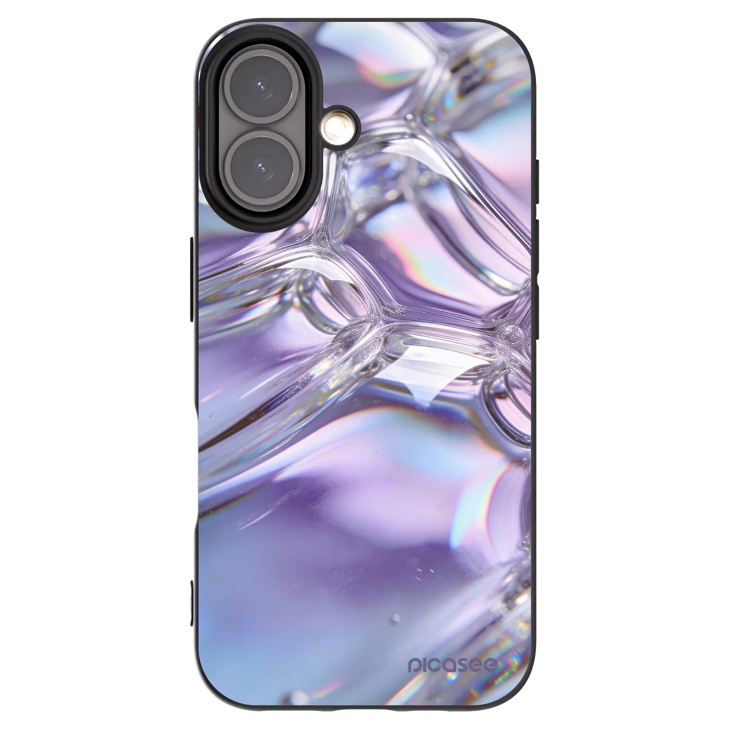 Picasee Μαύρη θήκη σιλικόνης για Apple iPhone 16 - Iridescent bubbles
