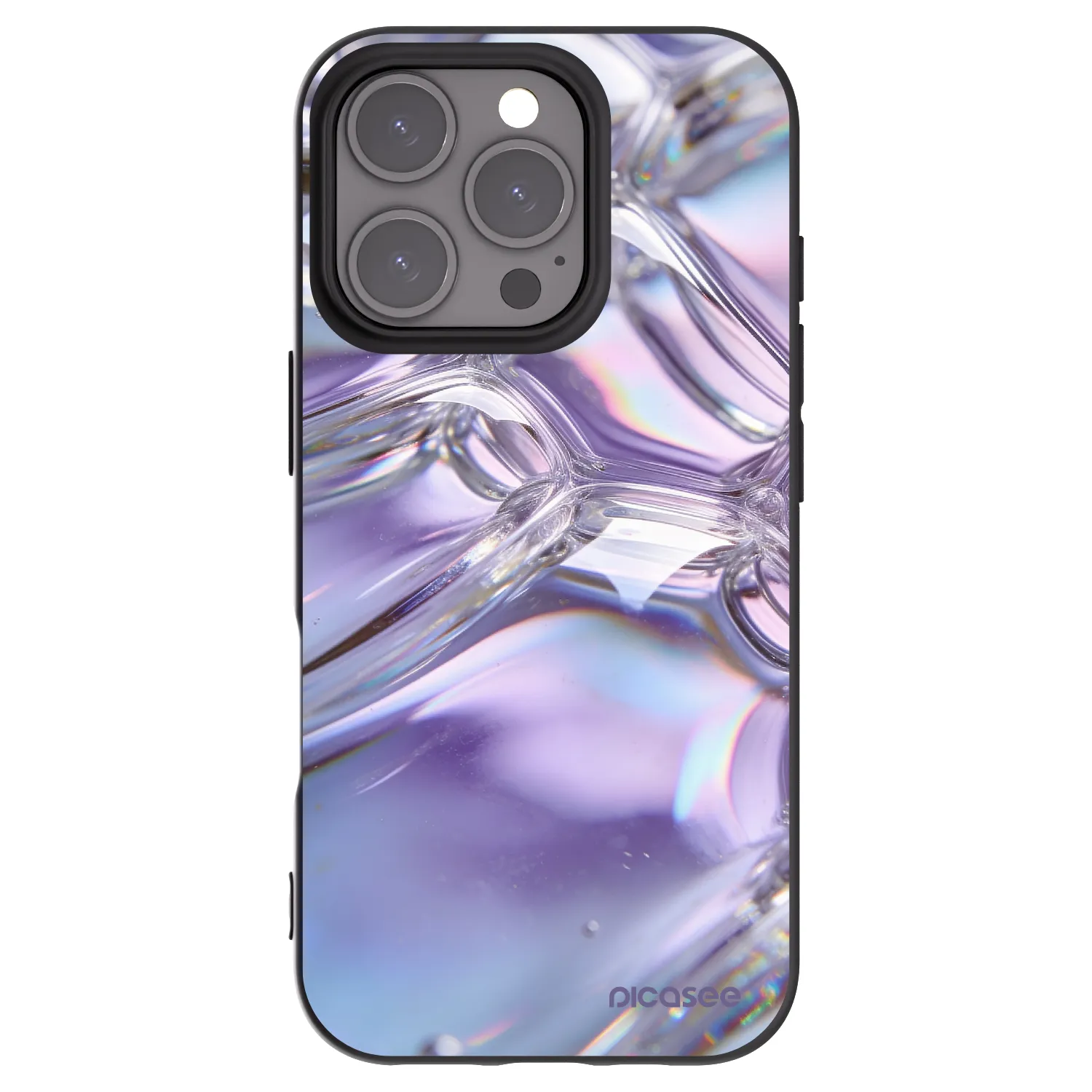 Picasee Μαύρη θήκη σιλικόνης για Apple iPhone 16 Pro - Iridescent bubbles