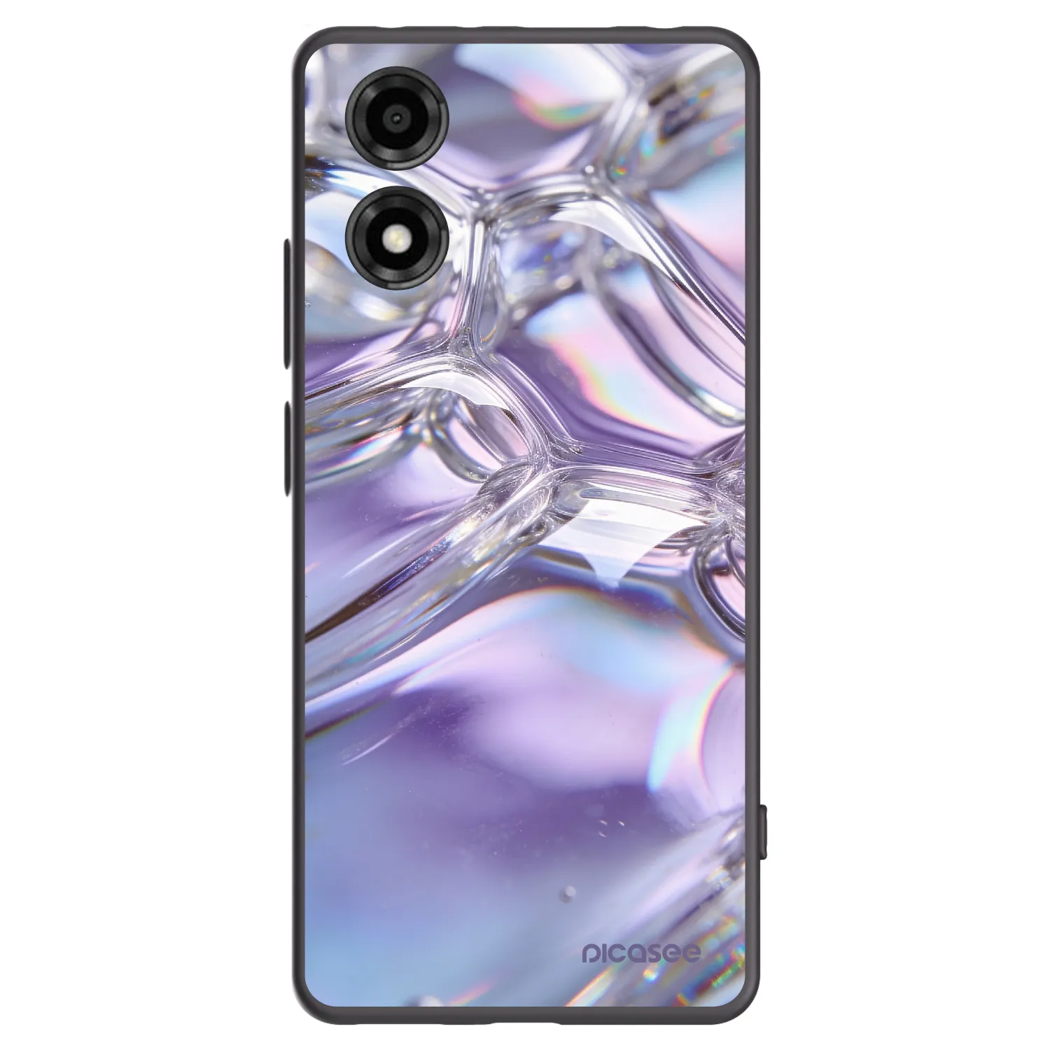 Picasee Μαύρη θήκη σιλικόνης για Motorola Moto E14 - Iridescent bubbles