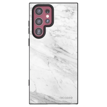 Picasee Μαύρη θήκη σιλικόνης για Samsung Galaxy S22 Ultra 5G - White marble